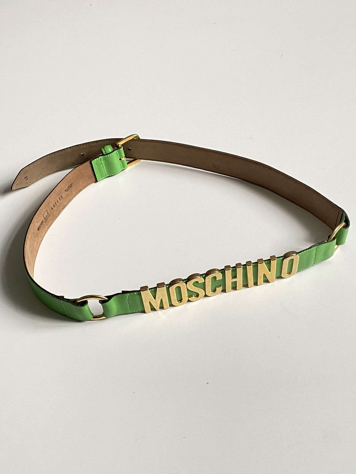 Moschino Moschino Logo Leather Belt Green Gold Logo Size ONE SIZE - 1 Thumbnail