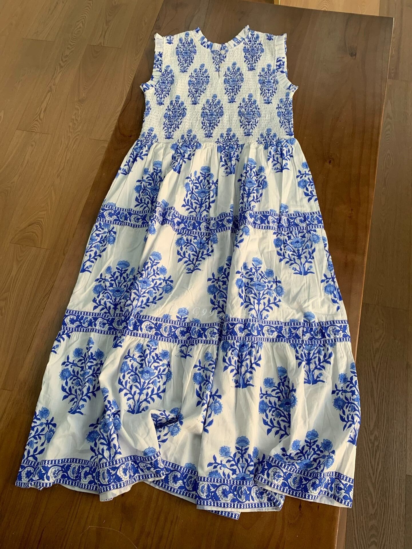 Other New Indian Hand Block-Dyed Sleeveless Blue Floral Dress Size L / US 10 / IT 46 - 1 Thumbnail