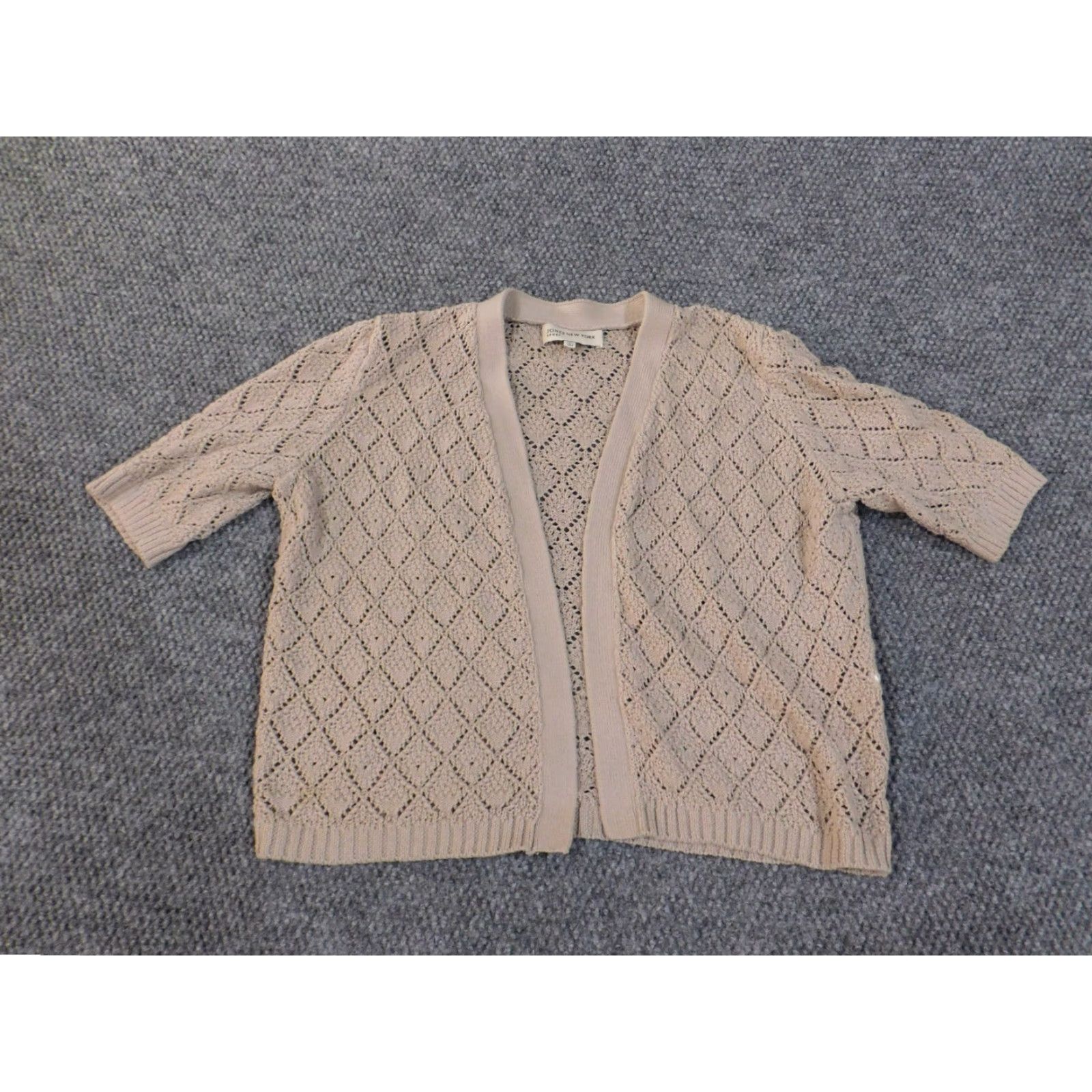 Jones New York Jones New York Sweater Cardigan Women L Beige Cotton Open Knit Logo Size L / US 10 / IT 46 - 2 Thumbnail