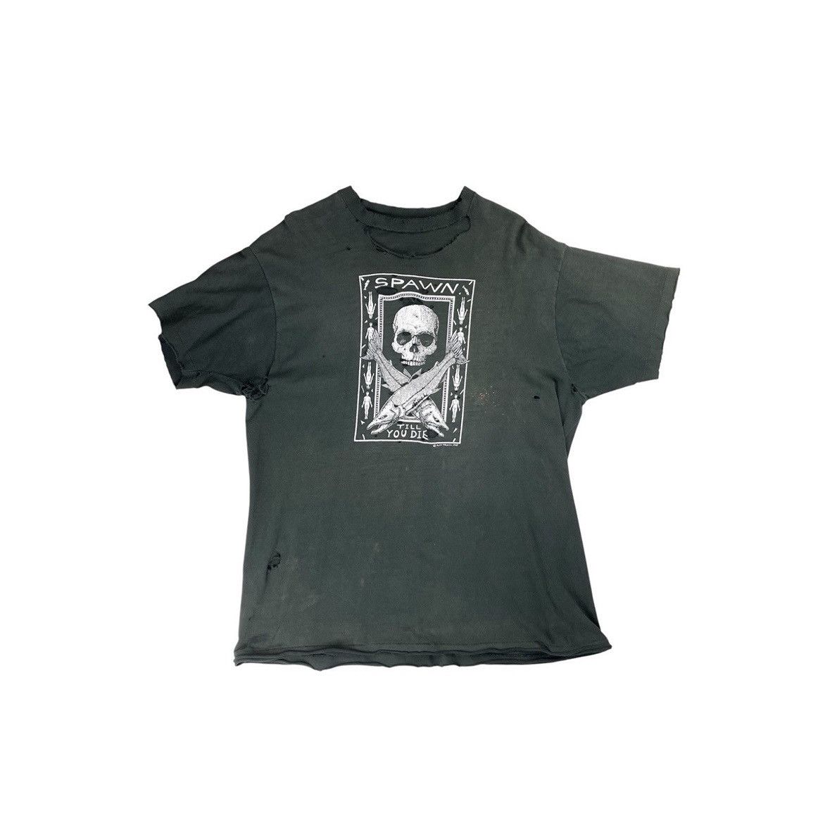 Vintage VINTAGE 1987 THRASHED FADED BLACK SKULL T-SHIRT Size US XL / EU 56 / 4 - 1 Thumbnail