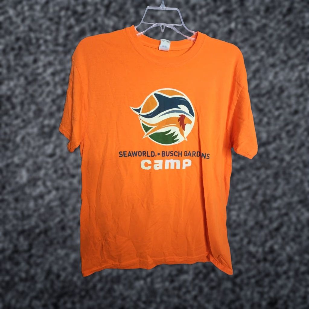 Gildan Sea World Busch Gardens Camp T Shirt Size L Double Sided Shirt Men Orange 2000s Camp Sea World Busch Gardens T Shirt Double-Sided L Men Orange Size US L / EU 52-54 / 3 - 1 Thumbnail