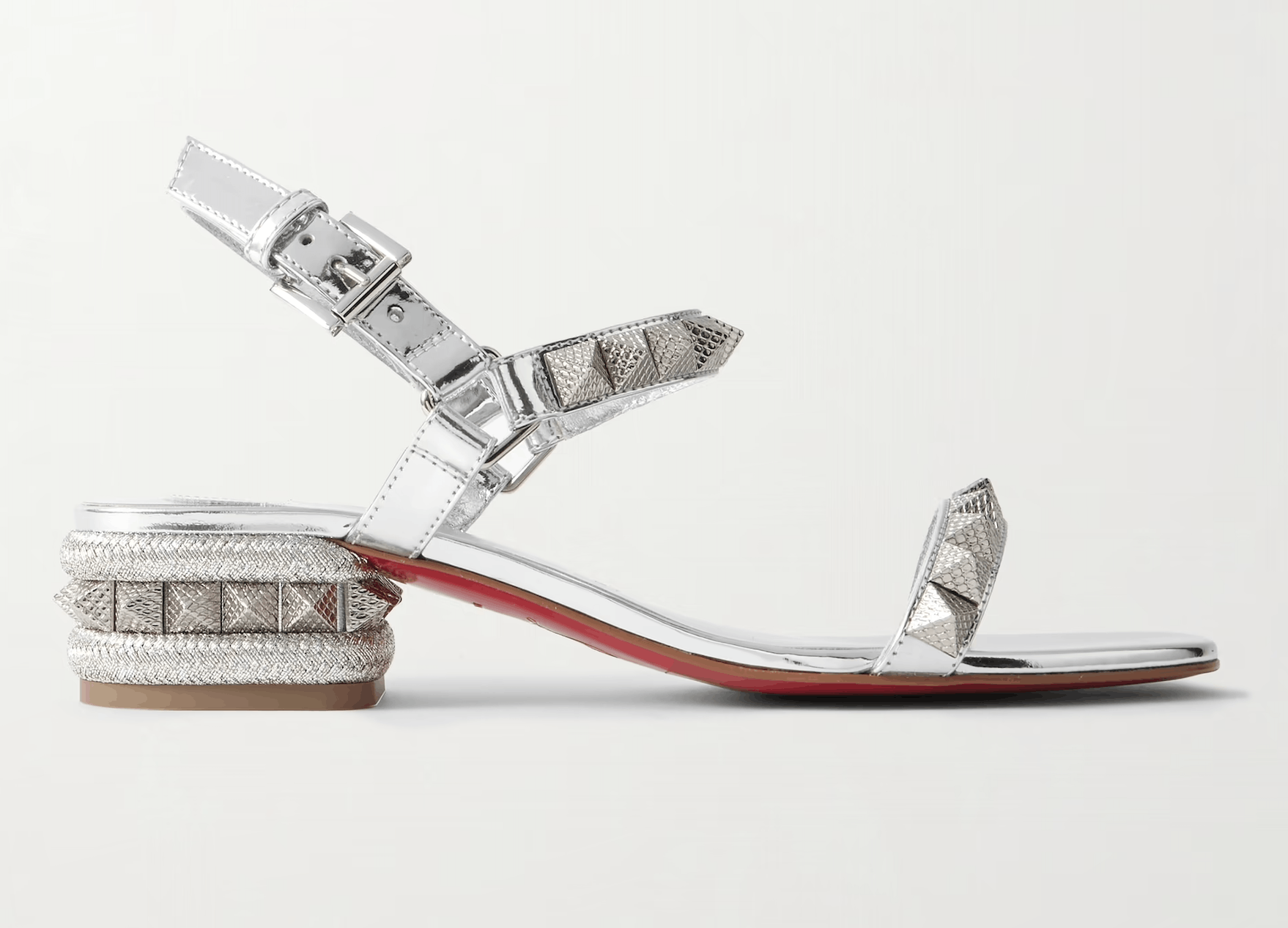 Christian Louboutin Pyrasand 30 Silver Leather Block Heel Ankle Strap Sandal 38 Size US 8 / IT 38 - 3 Thumbnail