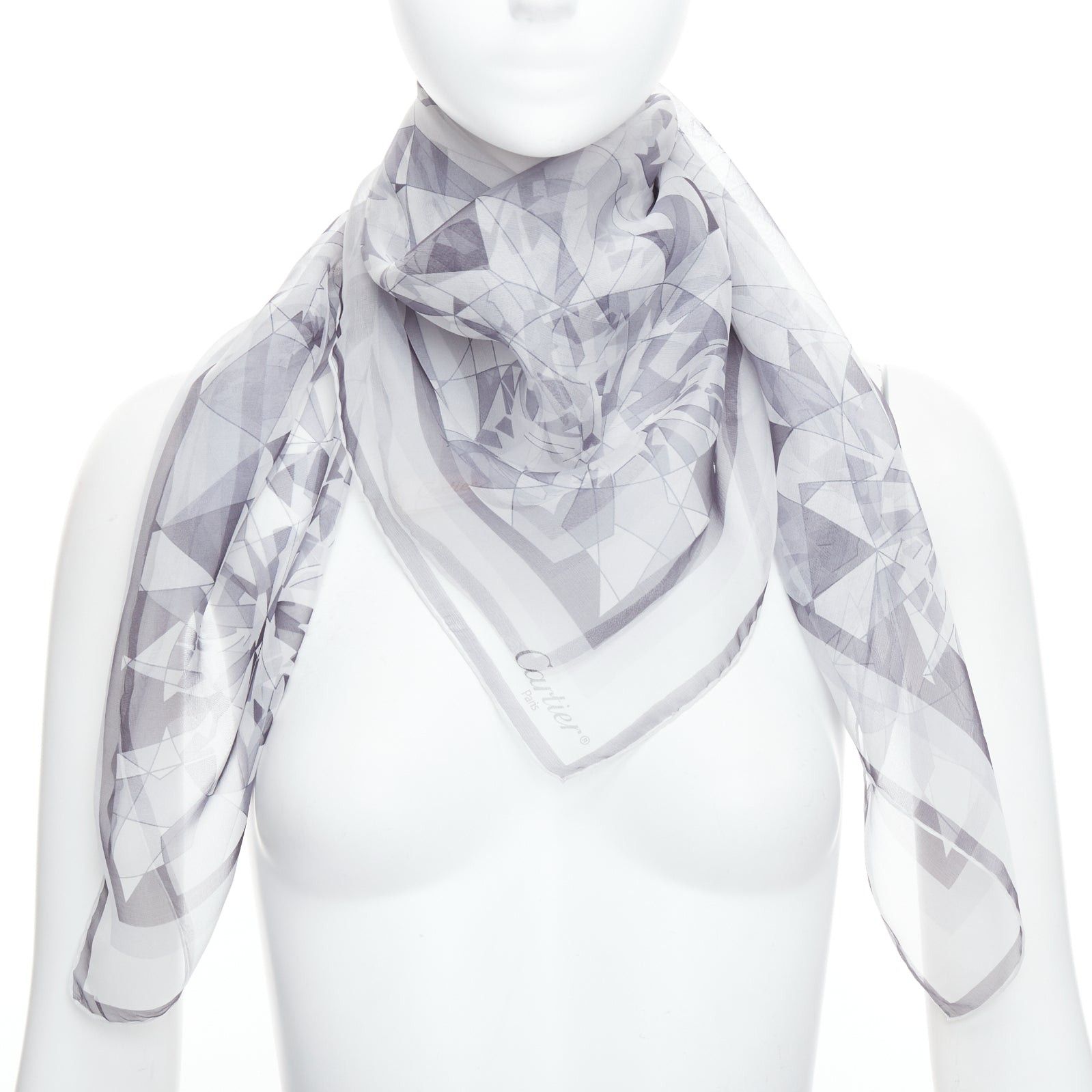 Cartier CARTIER 100% silk grey sheer diamond cuts print square scarf Size ONE SIZE - 1 Thumbnail