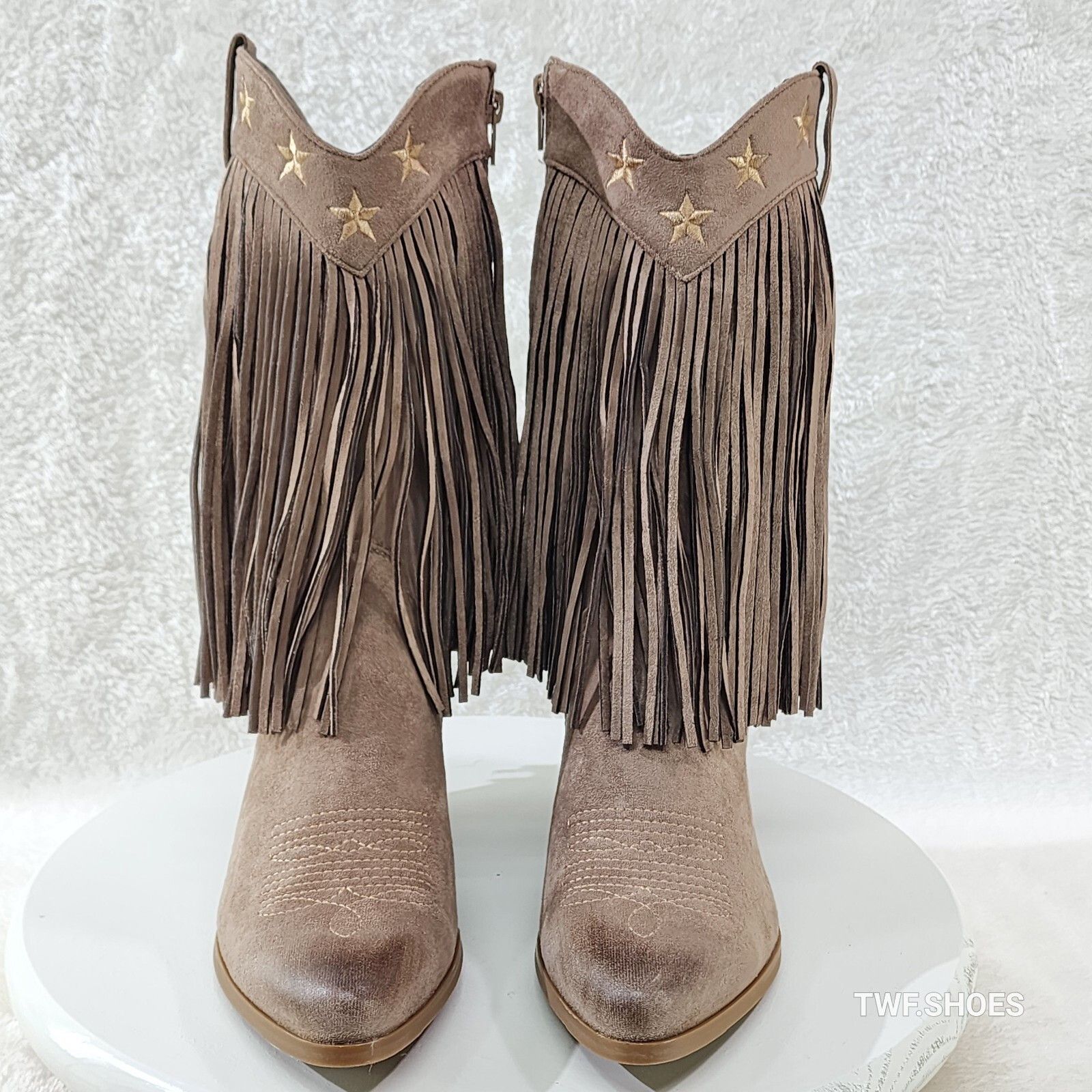 Other Dusty Mid Calf Coco Taupe Fringe Country Western Cowgirl Boo Size US 7.5 / IT 37.5 - 4 Thumbnail