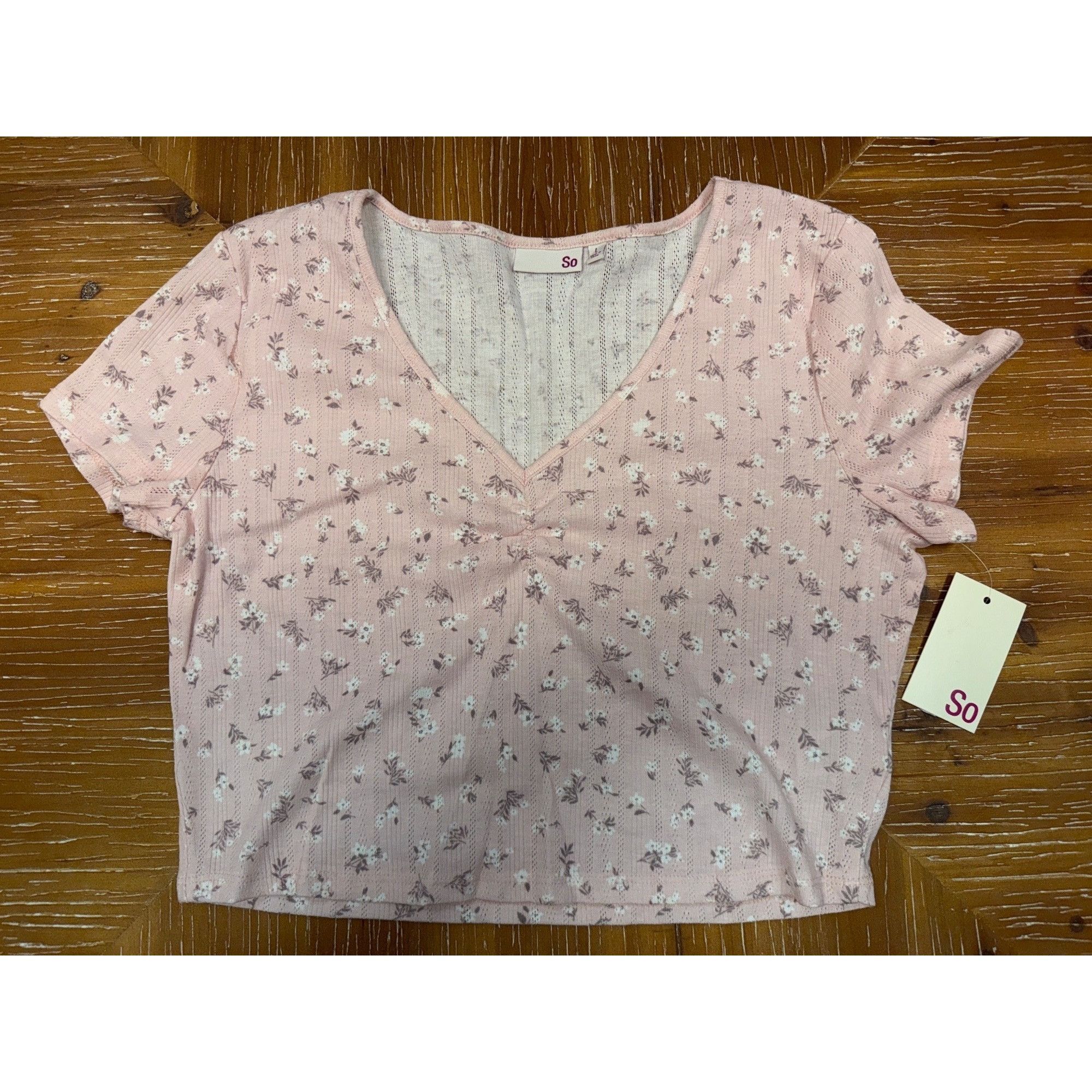 Other So Pink Floral Print Cropped V-Neck Tee Size L Size L / US 10 / IT 46 - 1 Thumbnail