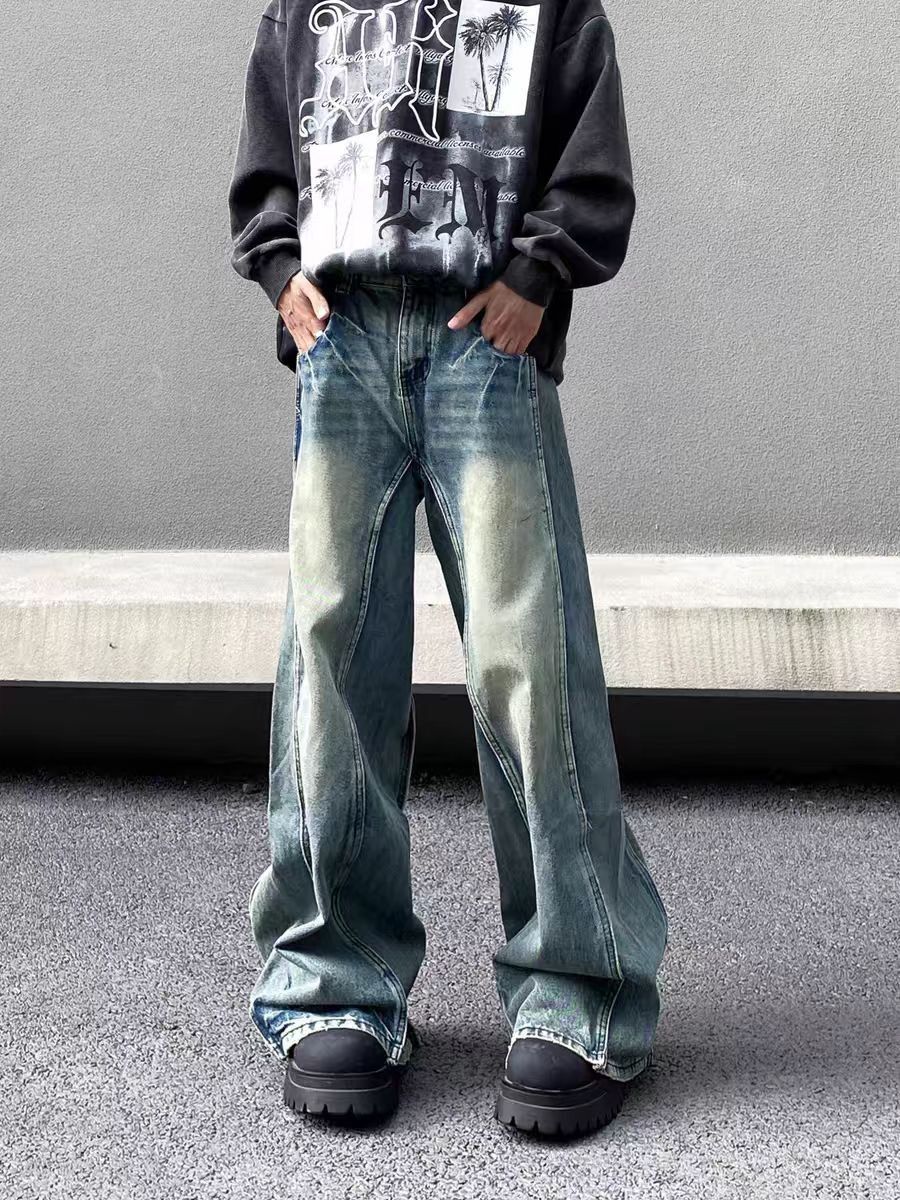 Jean Vintage washed and distressed patchwork baggy jeans Size US 30 / EU 46 - 1 Thumbnail