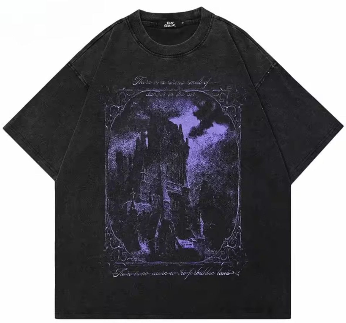 Other Streetwear Retro Gothic Black Castles Washed Black T-Shirt Size US XL / EU 56 / 4 - 1 Thumbnail
