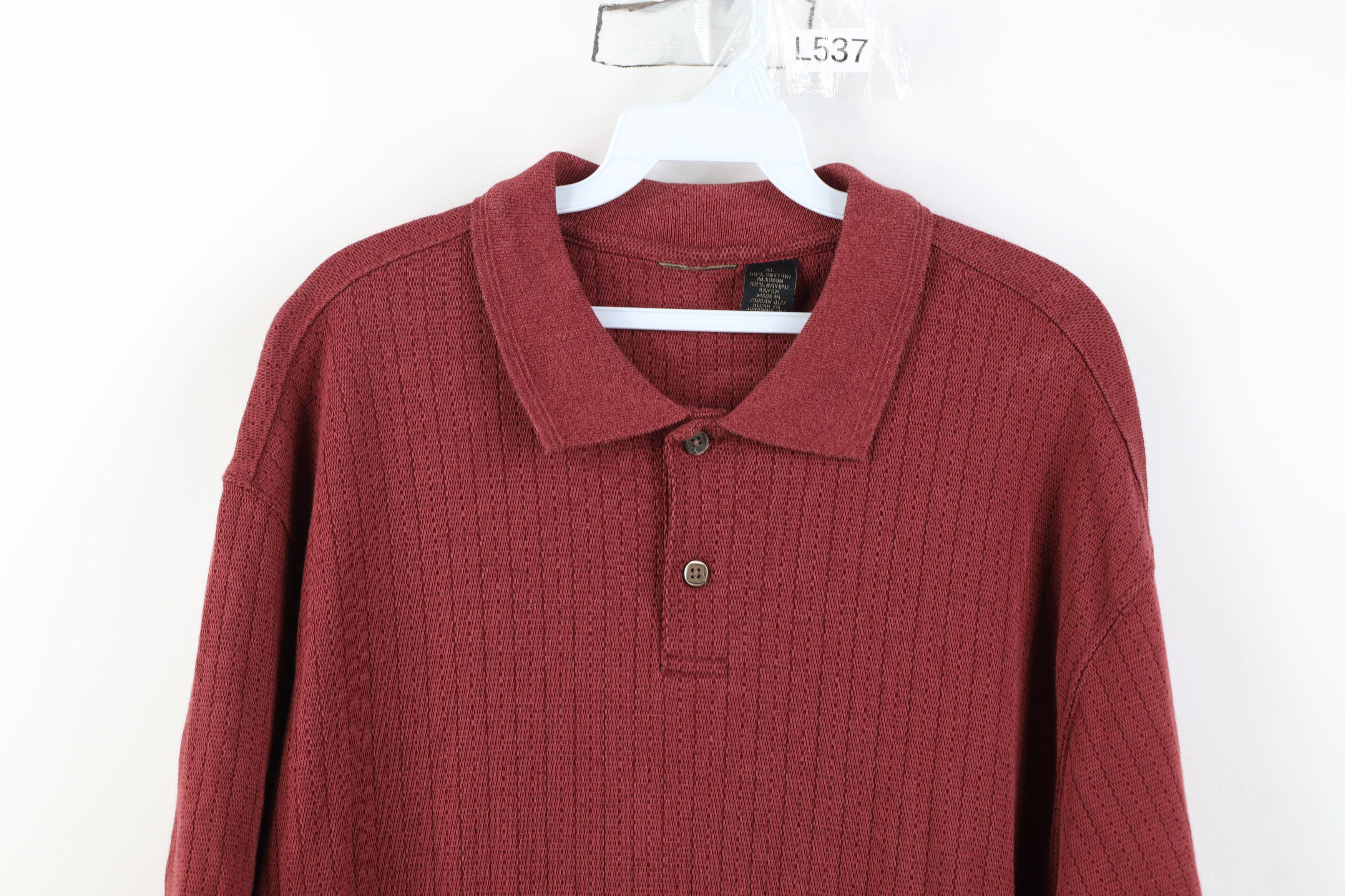 Vintage Vintage 90s Streetwear Gabardine Blend Knit Striped Polo Red Size US XL / EU 56 / 4 - 2 Thumbnail