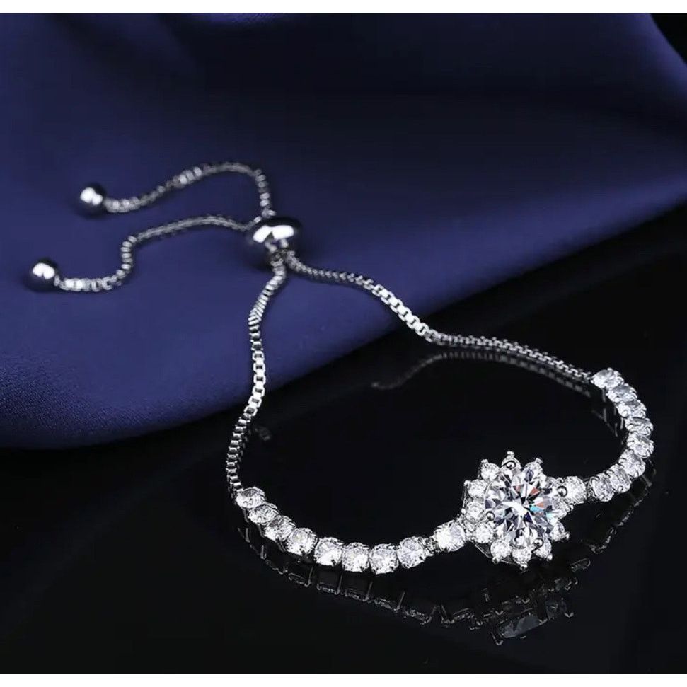 The Unbranded Brand 3 CTW Moissanite Floral Tennis Bracelet Adjustable 925S Size ONE SIZE - 4 Thumbnail