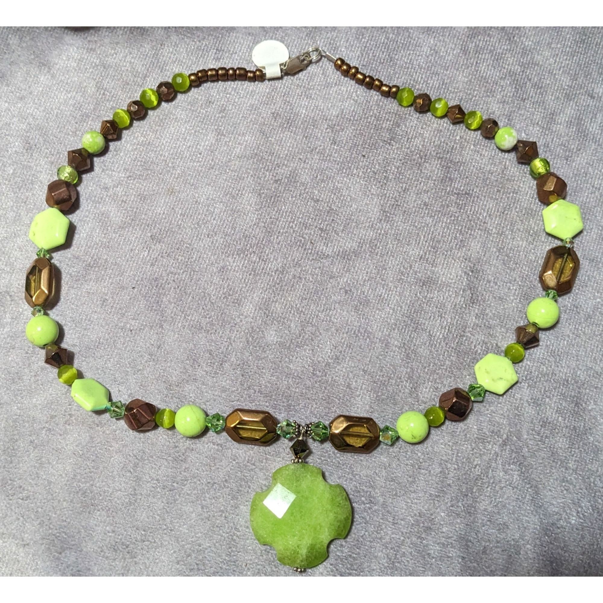 Other Handmade Green And Copper Glass And Stone Pendant Necklace Size ONE SIZE - 8 Thumbnail