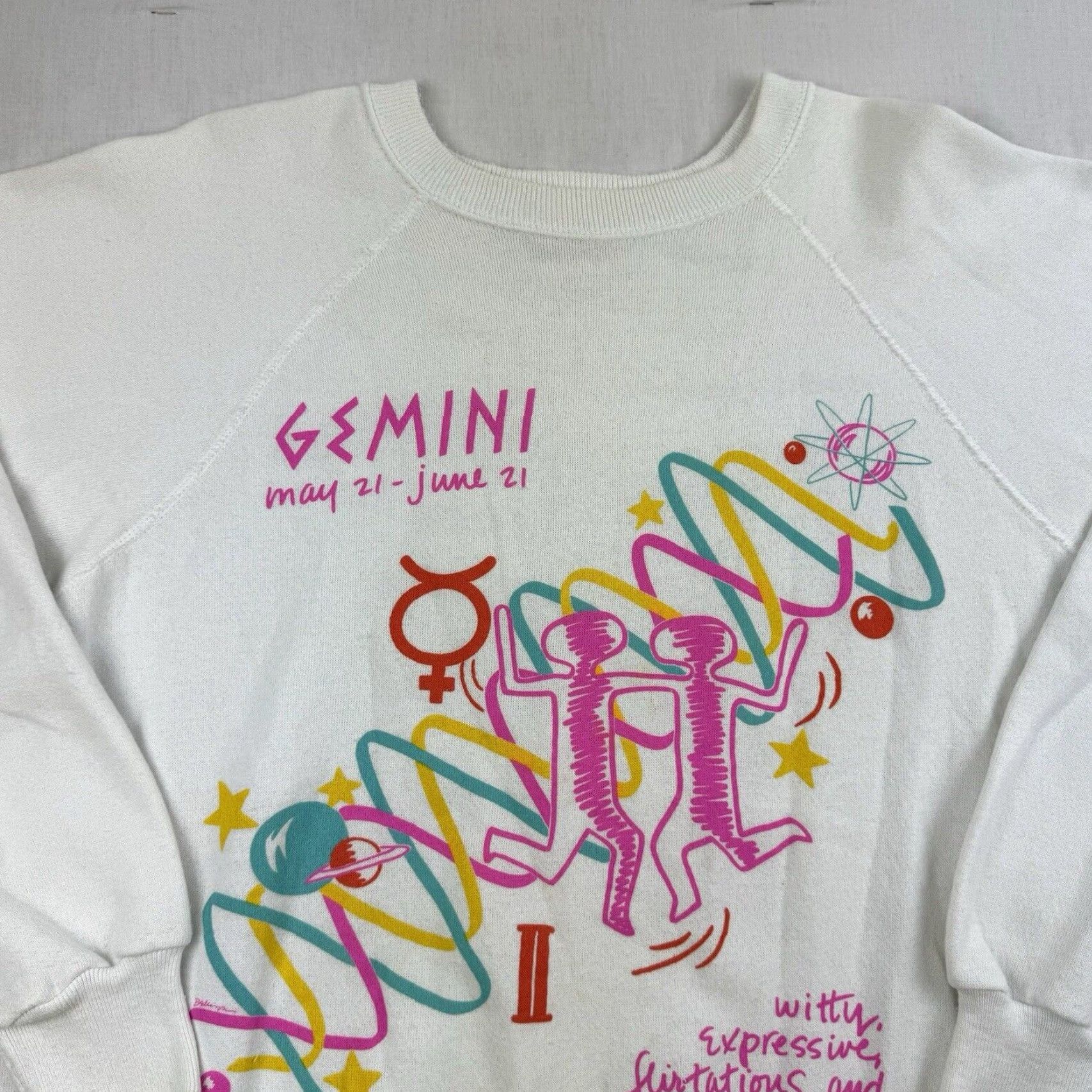 Vintage VINTAGE Astro Persuasion Astrology Sweatshirt Men Large White 80s Gemini Americana Pullover Size US L / EU 52-54 / 3 - 2 Thumbnail