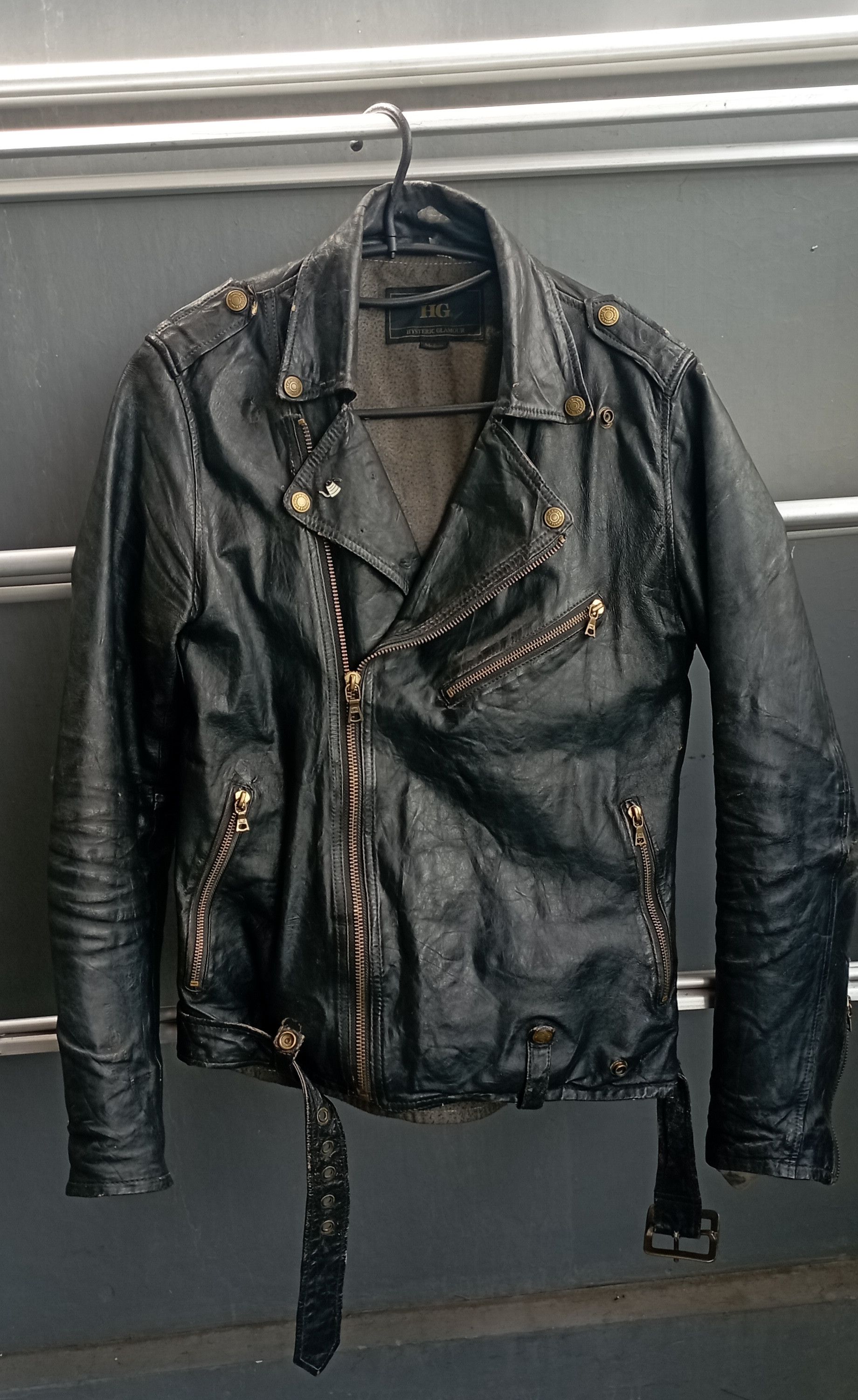image of Hysteric Glamour Double Rider Leather Jacket Punk in Black, Men's (Size Medium)