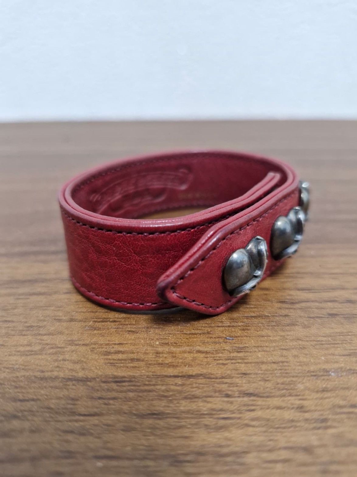 Chrome Hearts *rare* 3 Heart Button Red Leather Bracelet Size ONE SIZE - 3 Thumbnail