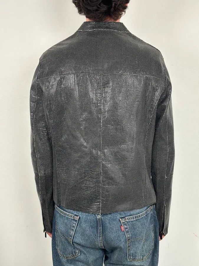 Emporio Armani SS2014 Emporio Armani Dark Grey Leather Perforated Laser-Cut Jacket Size US L / EU 52-54 / 3 - 4 Thumbnail