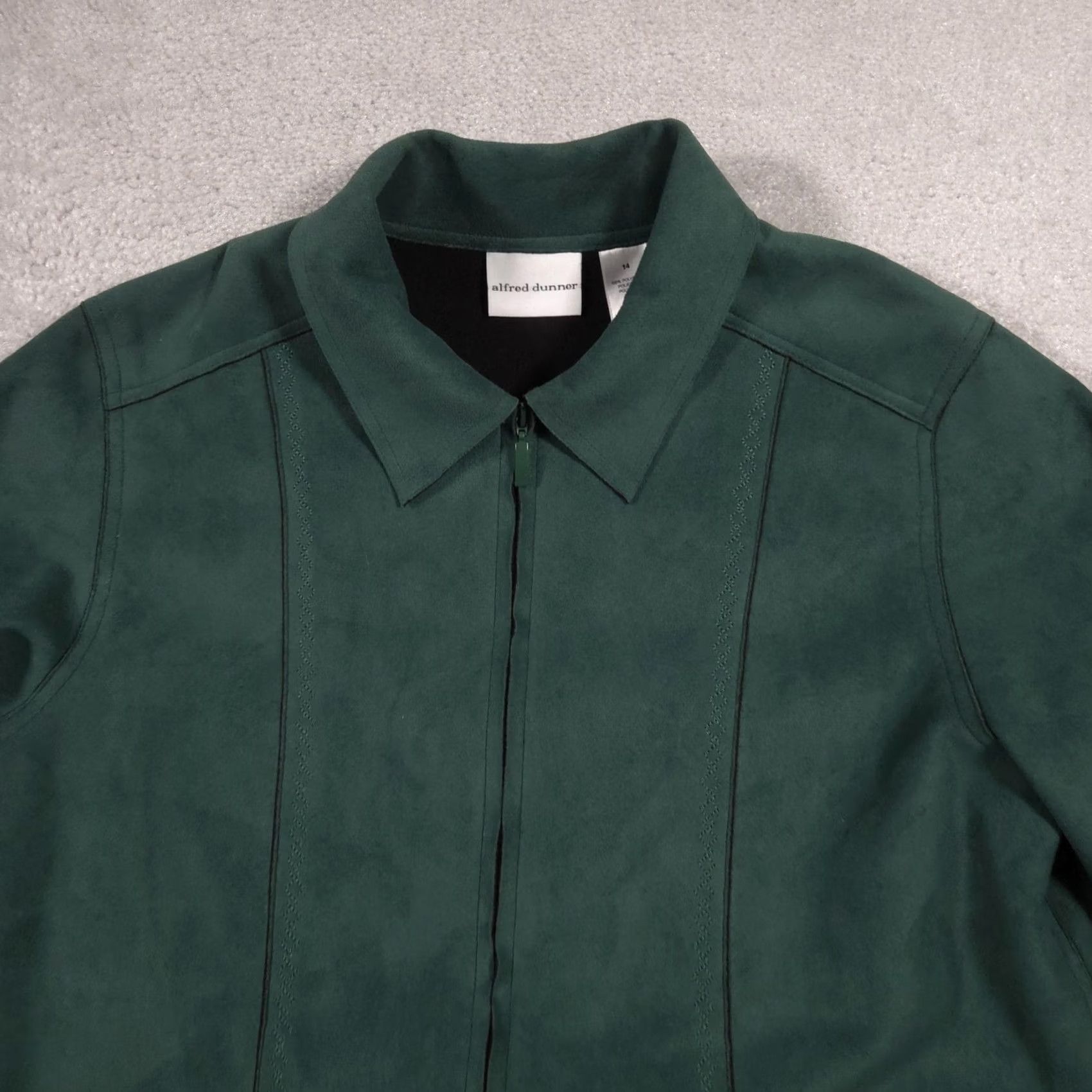 Vintage Alfred Dunner Jacket Womens 14 Green Microfiber Full Zip Mid-Length Collar Lined - Classic, Casual, Business Womens Size XL / US 12-14 / IT 48-50 - 4 Thumbnail