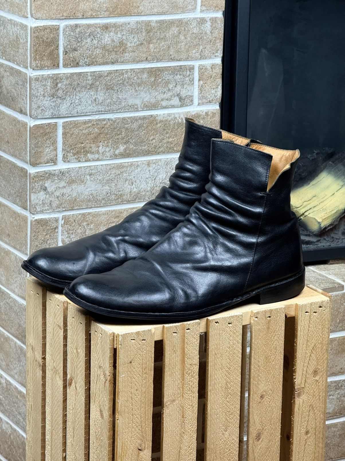 Fiorentini + Baker Fiorentini Baker Leather Black Side Zip Ankle Boots Size US 13 / EU 46 - 1 Thumbnail