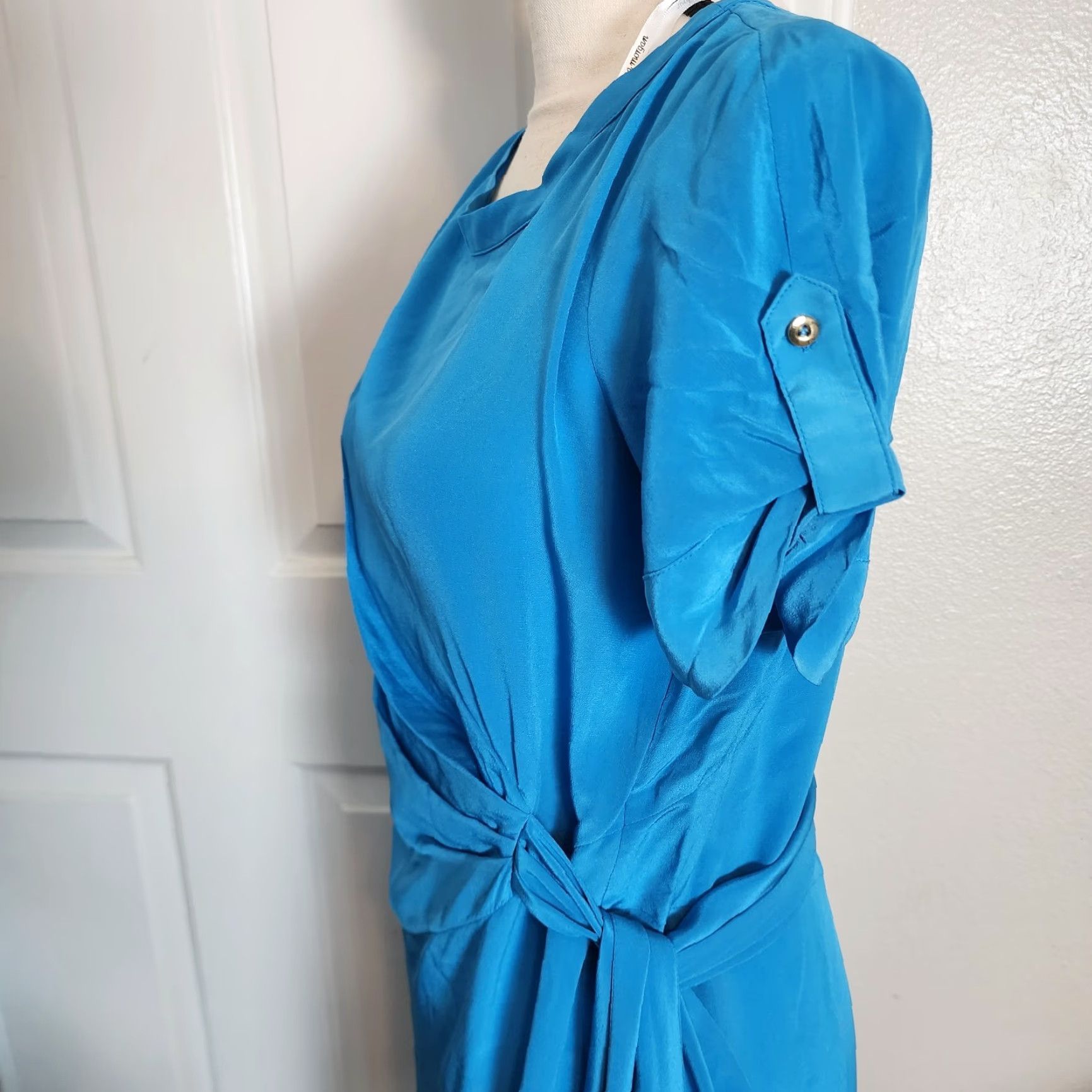 Donna Morgan Donna Morgan Dress Blue Size 8P Short Sleeve Knee Length Fit & Flare Waist Tie Size 30" / US 8 / IT 44 - 2 Thumbnail