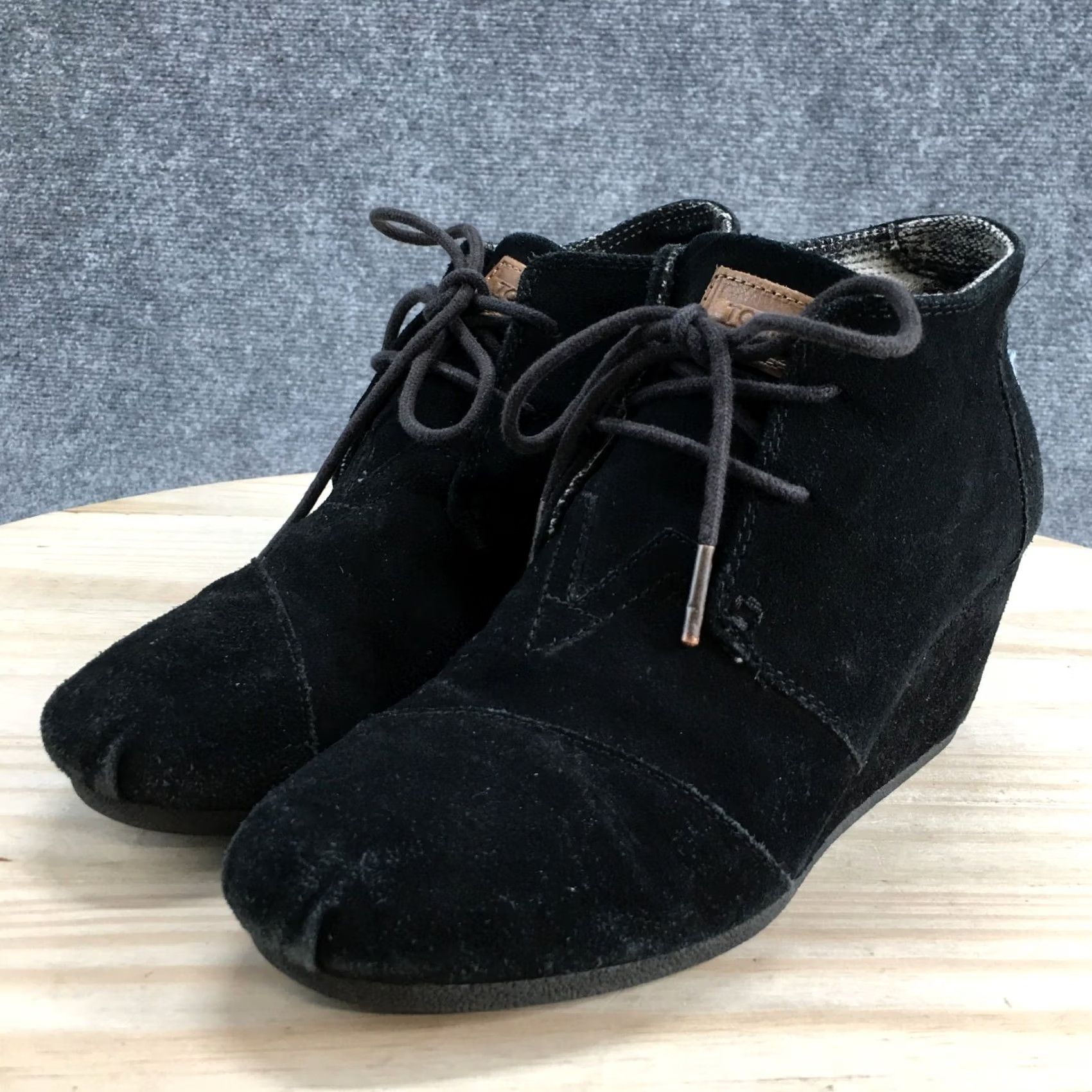 Toms TOMS Womens Bootie Black Suede Kala Desert Wedge Ankle Bootie 8.5 Lace Up Mid Heel Casual Felt Lining Leather Insole Shoes Womens Size US 9 / IT 39 - 7 Thumbnail