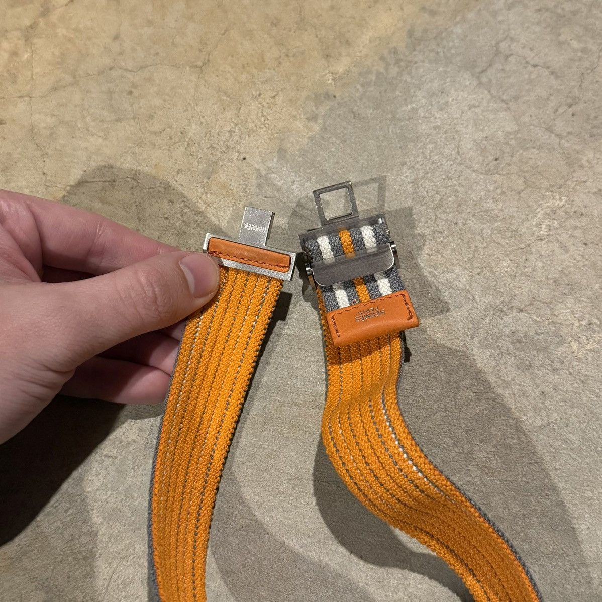 Hermes Hermes H Buckle Canvas Elastic Band Striped Belt Orange Grey Size 30 - 8 Thumbnail