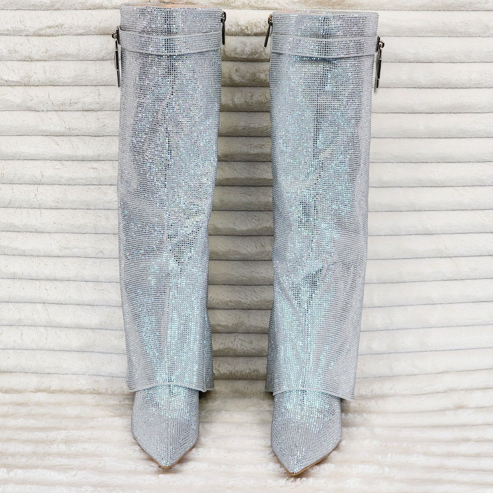 Other Super Sparkle Rhinestone Sharky Skirted Fold Over Wedge Heel Size US 9 / IT 39 - 6 Thumbnail