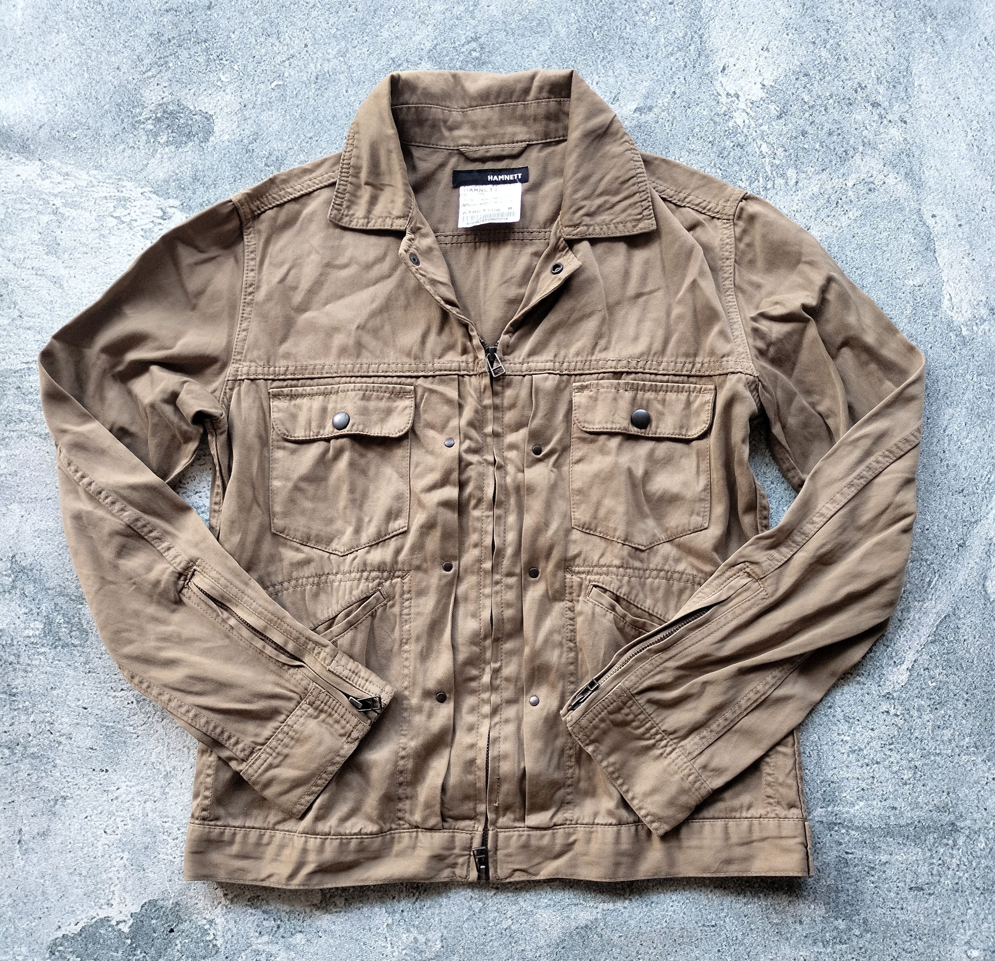 image of Katharine Hamnett London Katharine Hamnet Trucker Cotton Jacket in Khaki, Men's (Size Medium)
