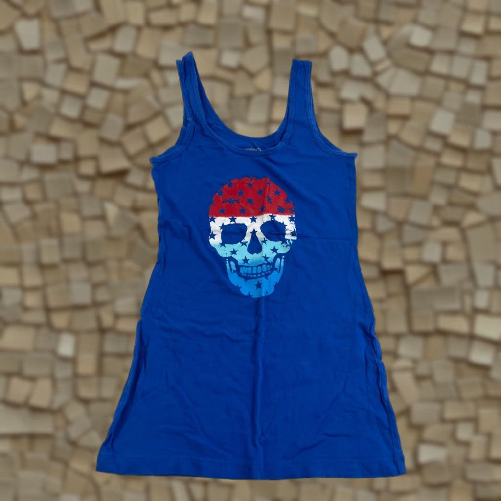 Vintage No Boundaries Tank Top Women's Medium Blue 4th of July Skull Casual Sleeveless Shirt Size M / US 6-8 / IT 42-44 - 1 Thumbnail