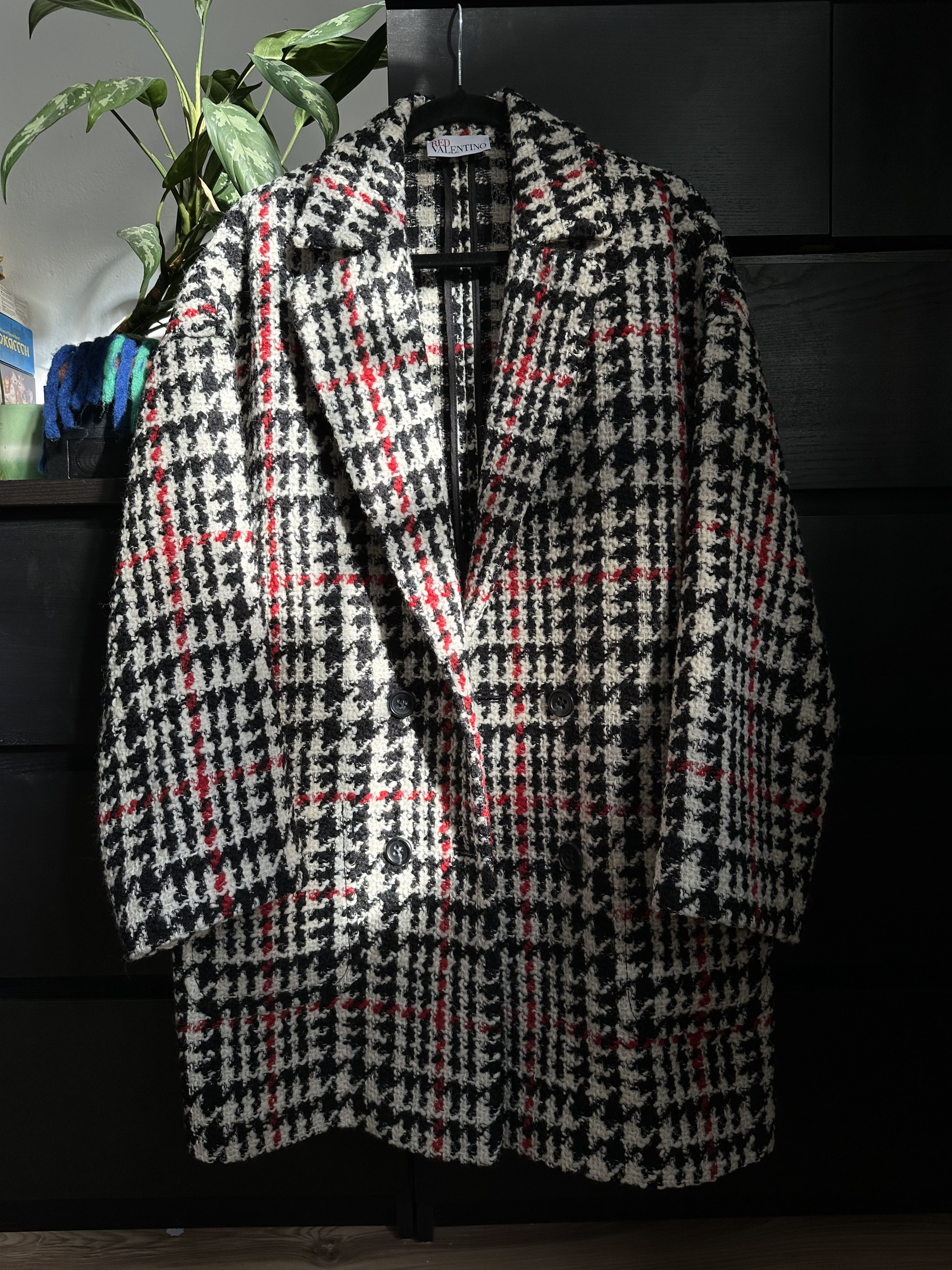 RED Valentino RED Valentino Black and Red Check Tweed Coat Size S / US 4 / IT 40 - 1 Thumbnail