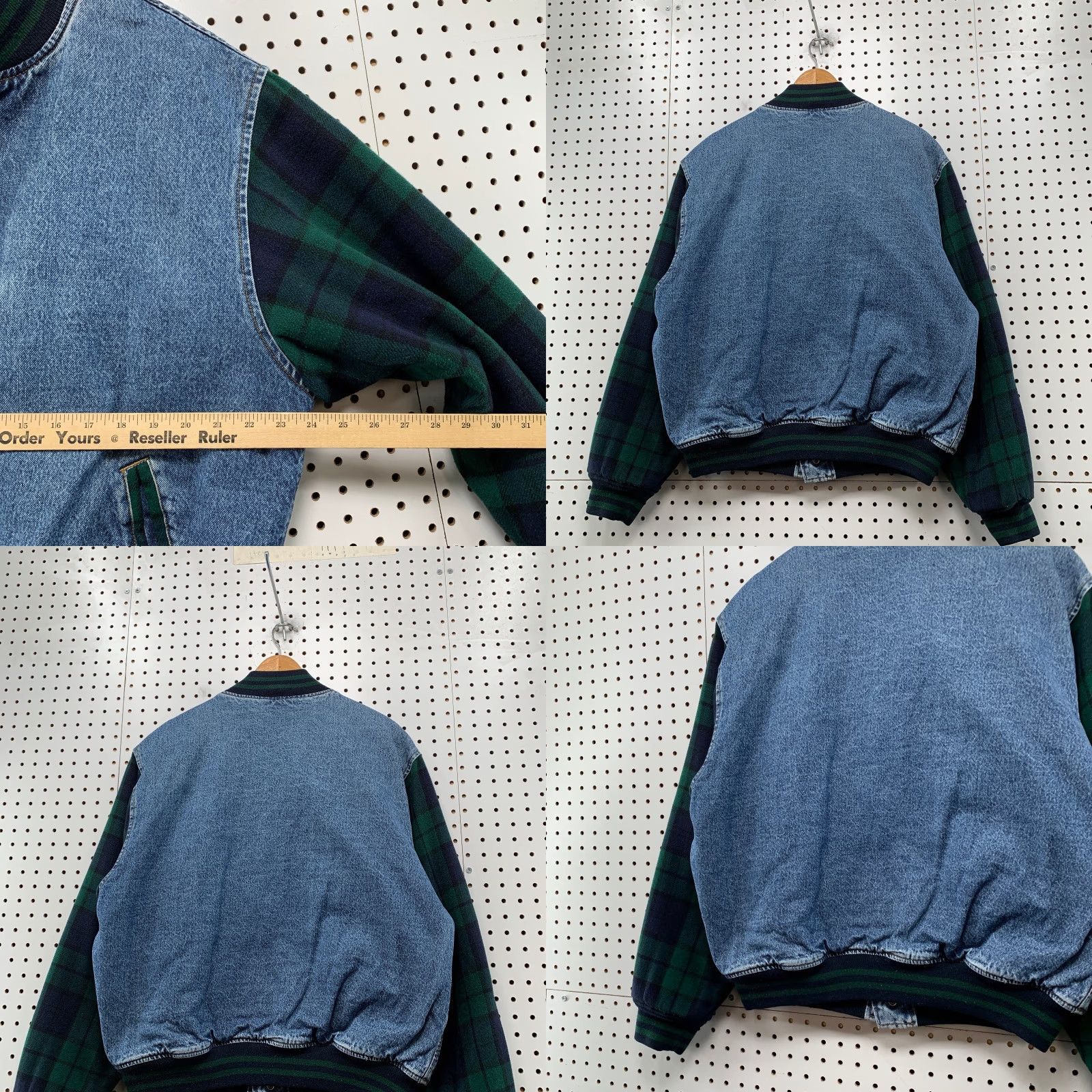 Gap VINTAGE GAP Denim Bomber Jacket Men L Blue Plaid 90s Wool Sleeves Premium Size US L / EU 52-54 / 3 - 8 Thumbnail