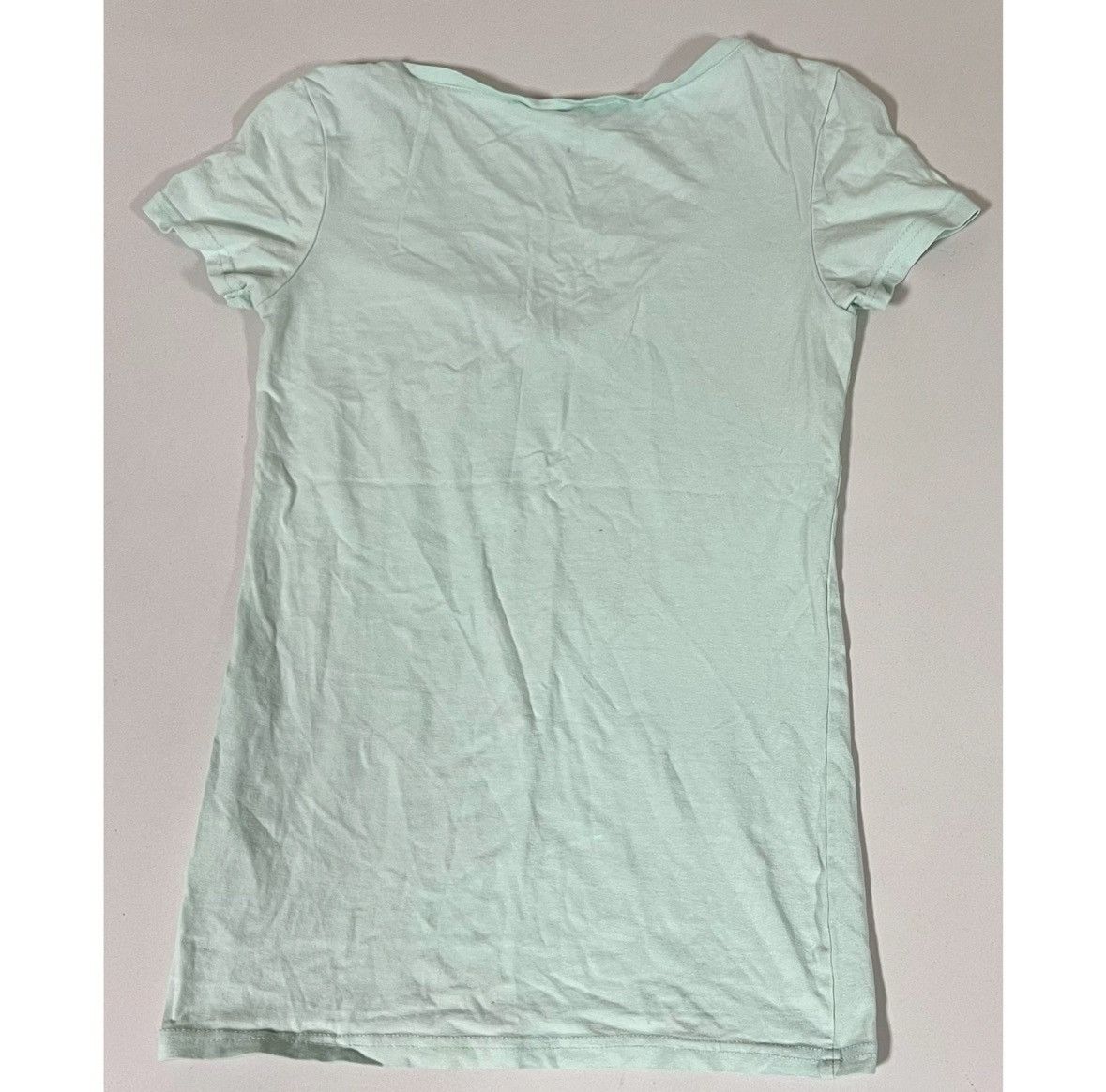 Vintage Blue Aqua Pastel Solid V-Neck T-Shirt Top Blouse Tee XS 🩵 Size US XS / EU 42 / 0 - 4 Thumbnail