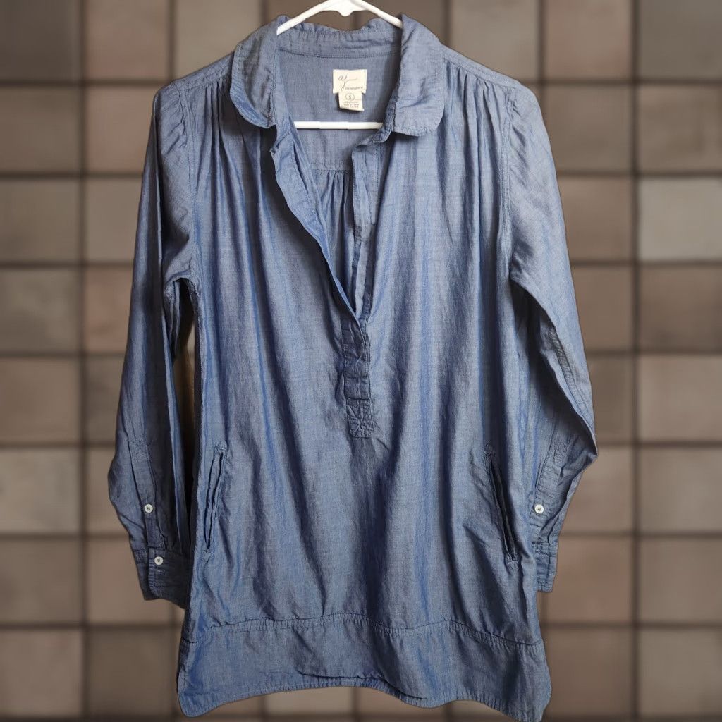 Vintage Andrea Jovine Blouse Tunic Womens Cotton Blue Chambray Pockets-Size S Size S / US 4 / IT 40 - 1 Thumbnail