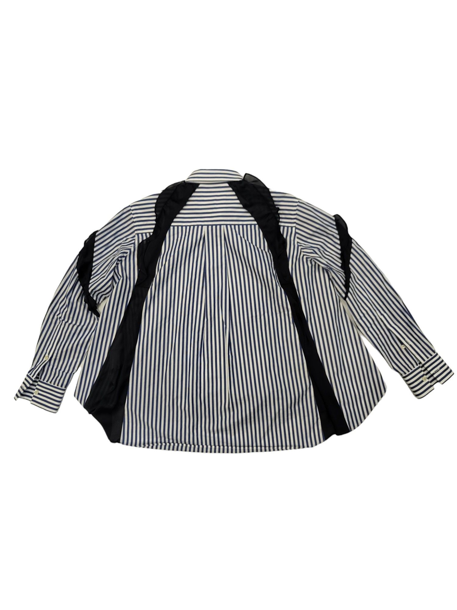 Sacai Blue And White Striped Shirt With Black Chiffon Details Size M / US 6-8 / IT 42-44 - 2 Thumbnail