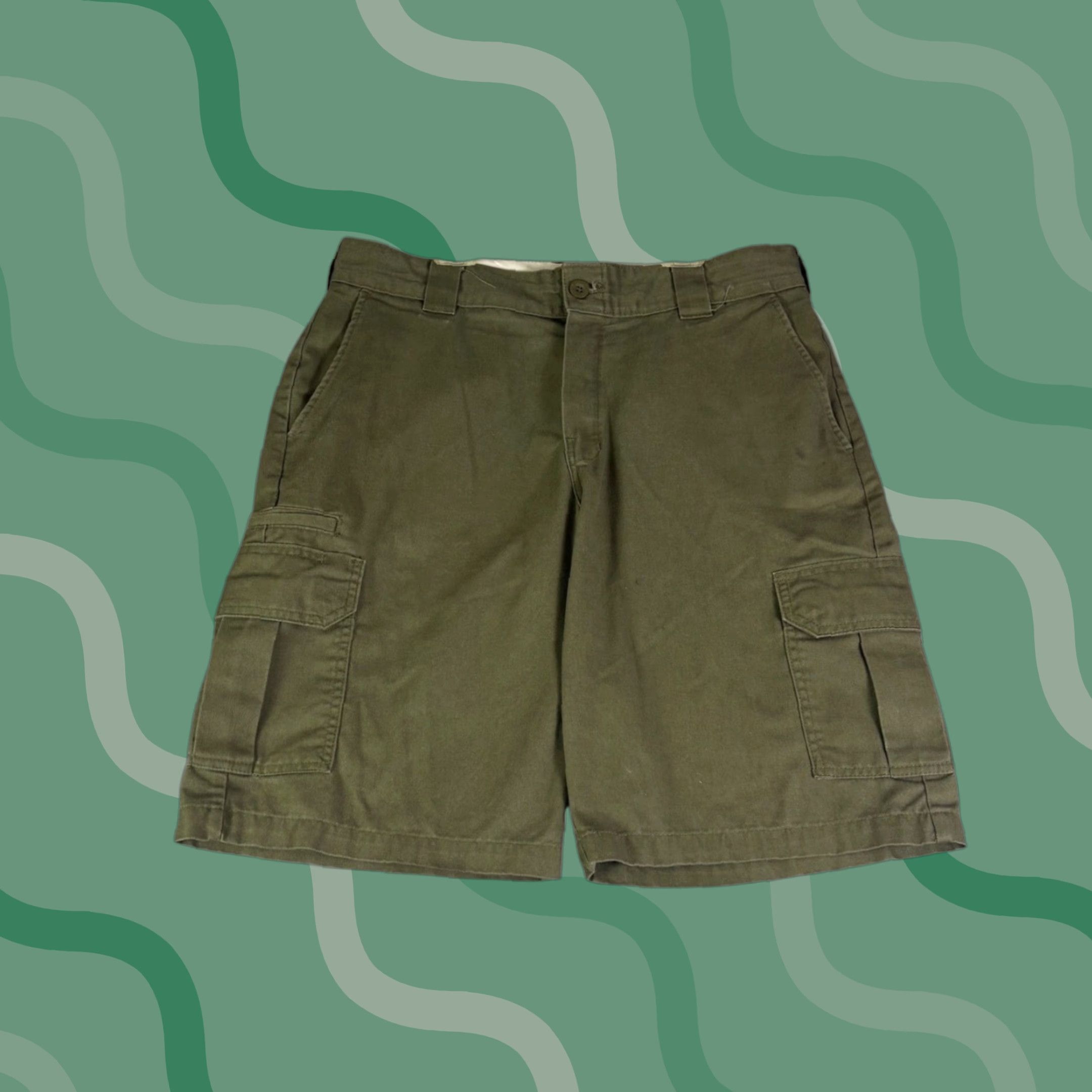 Dickies Dickies Cargo Shorts Olive Green Relaxed Fit Workwear Twill Size 35 Men Casual Shorts Cargo Pocket 80s Style Size US 35 - 1 Thumbnail