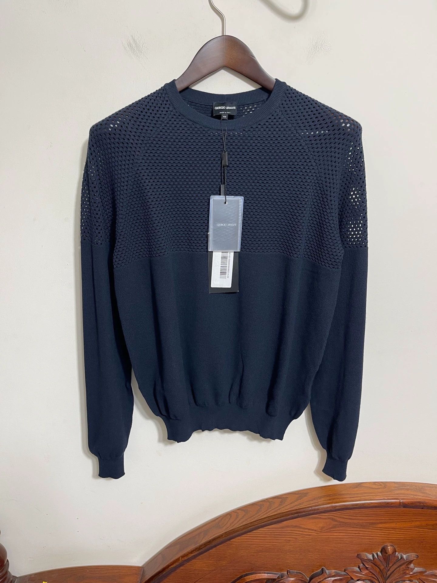 Giorgio Armani Black Mesh Panel Long Sleeve Knit Sweater Size US XXS / EU 40 - 1 Thumbnail