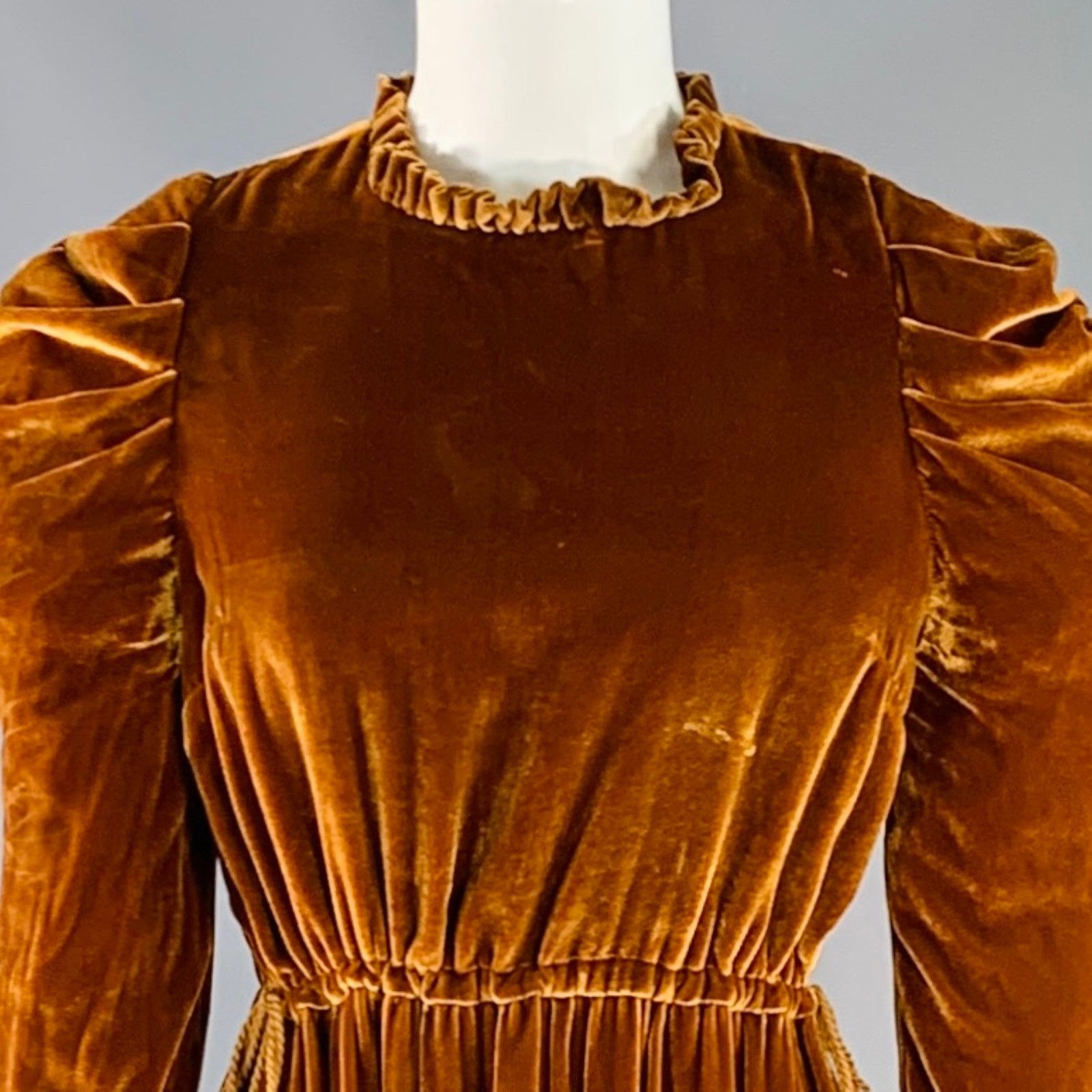 Ulla Johnson ULLA JOHNSON Bunny Yellow Mustard Velvet Ruffle Midi Dress Size XS / US 0-2 / IT 36-38 - 2 Thumbnail