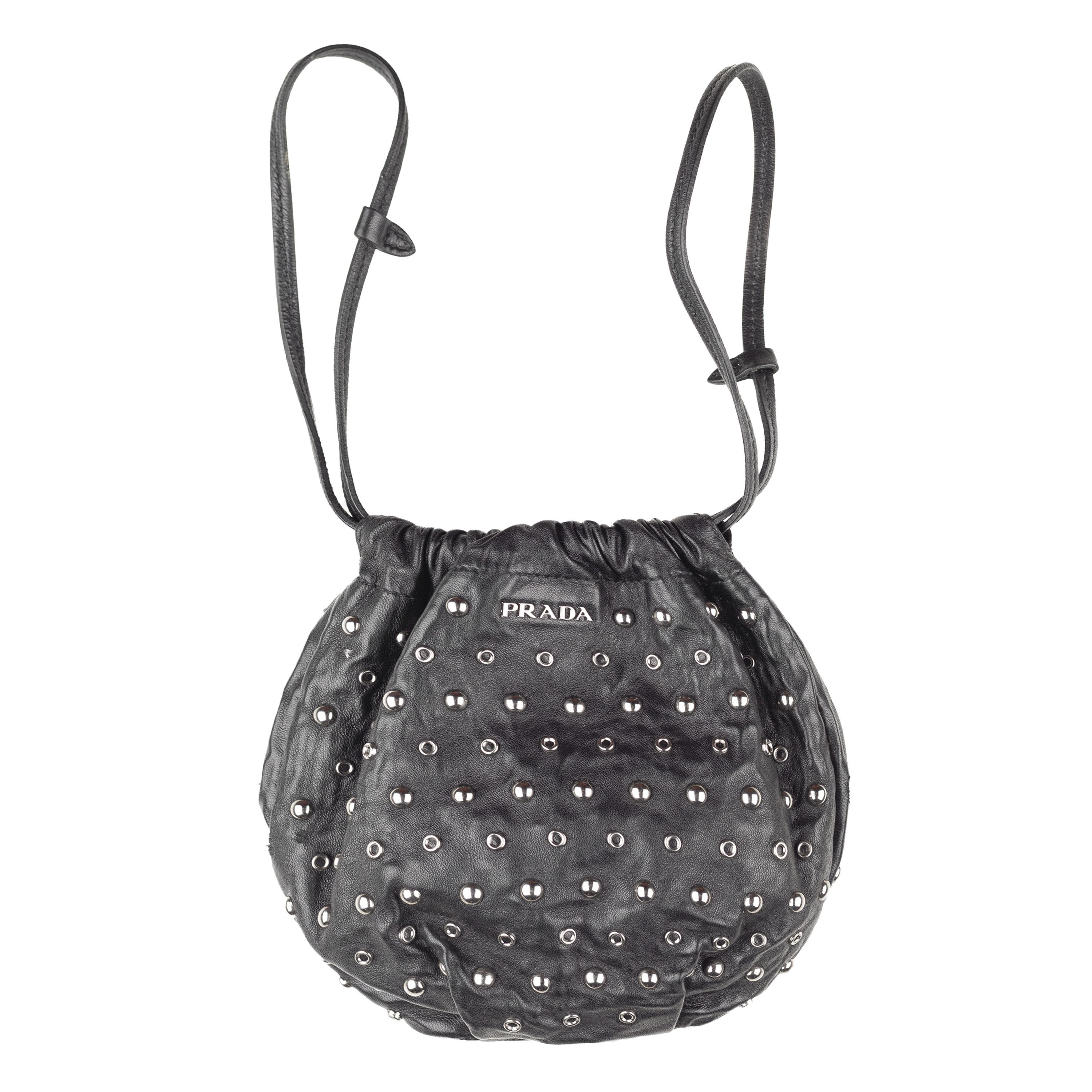Prada Prada Black Studded Drawstring Pochette Vintage Bag Size ONE SIZE - 1 Thumbnail
