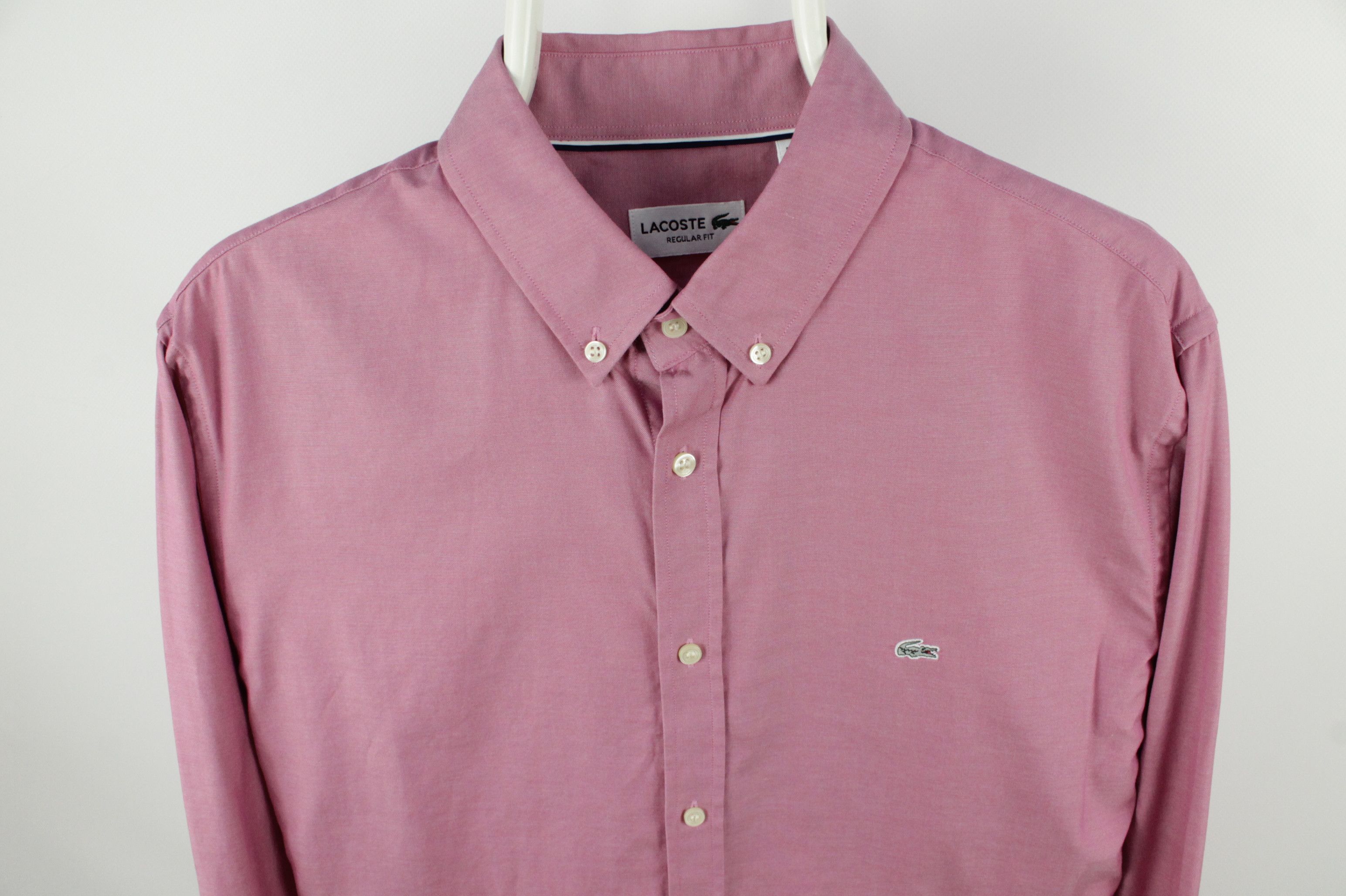 Designer × Lacoste Lacoste Woven Pink Cotton L/S Regular Fit Dress Shirt Size US L / EU 52-54 / 3 - 2 Thumbnail