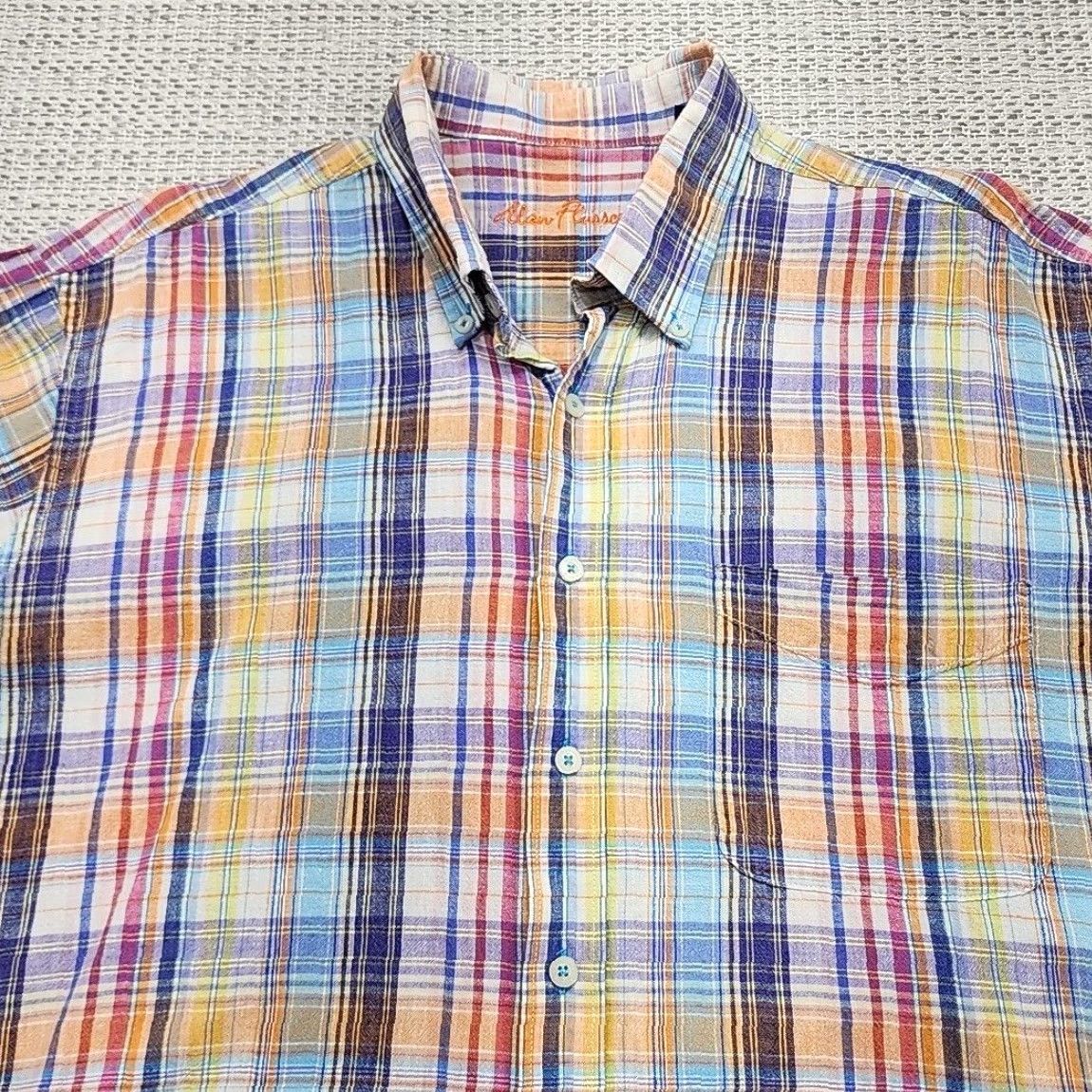 Vintage Alan Flusser Shirt Mens XL Plaid Short Sleeve Linen Blend Casual Preppy Size US XL / EU 56 / 4 - 4 Thumbnail