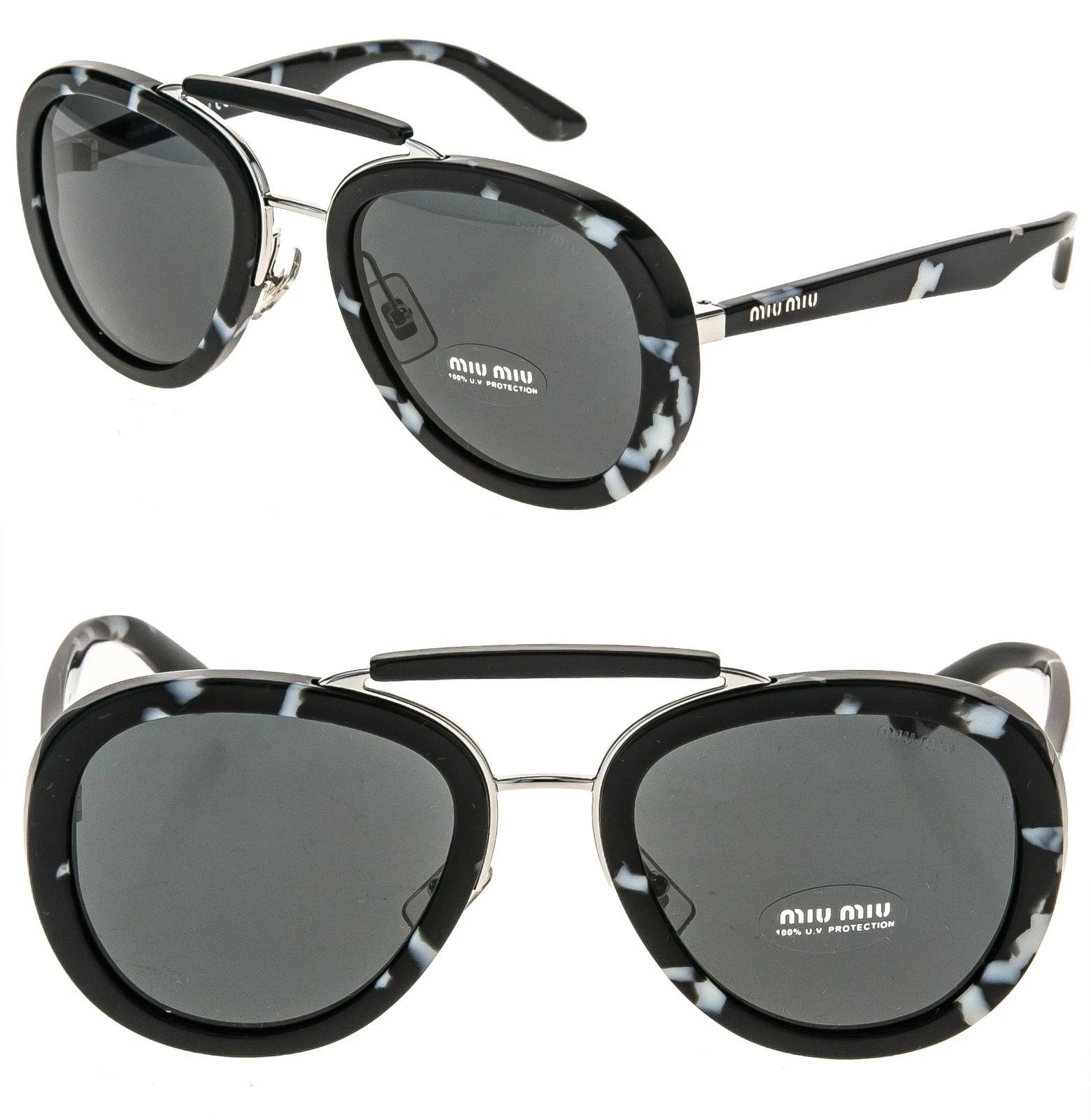 MIU MIU MU05VS COLLECTION 05V White Black Aviator Sunglasses