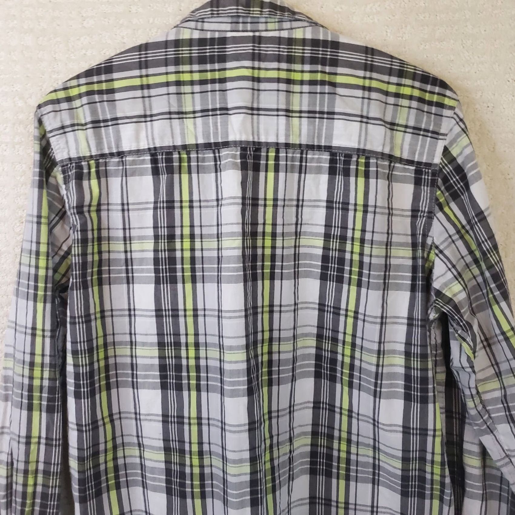 Carbon Carbon Men's M Button-Up Shirt Long Sleeve Plaid Grey Lime Multicolor Classic Fit Size US M / EU 48-50 / 2 - 6 Thumbnail