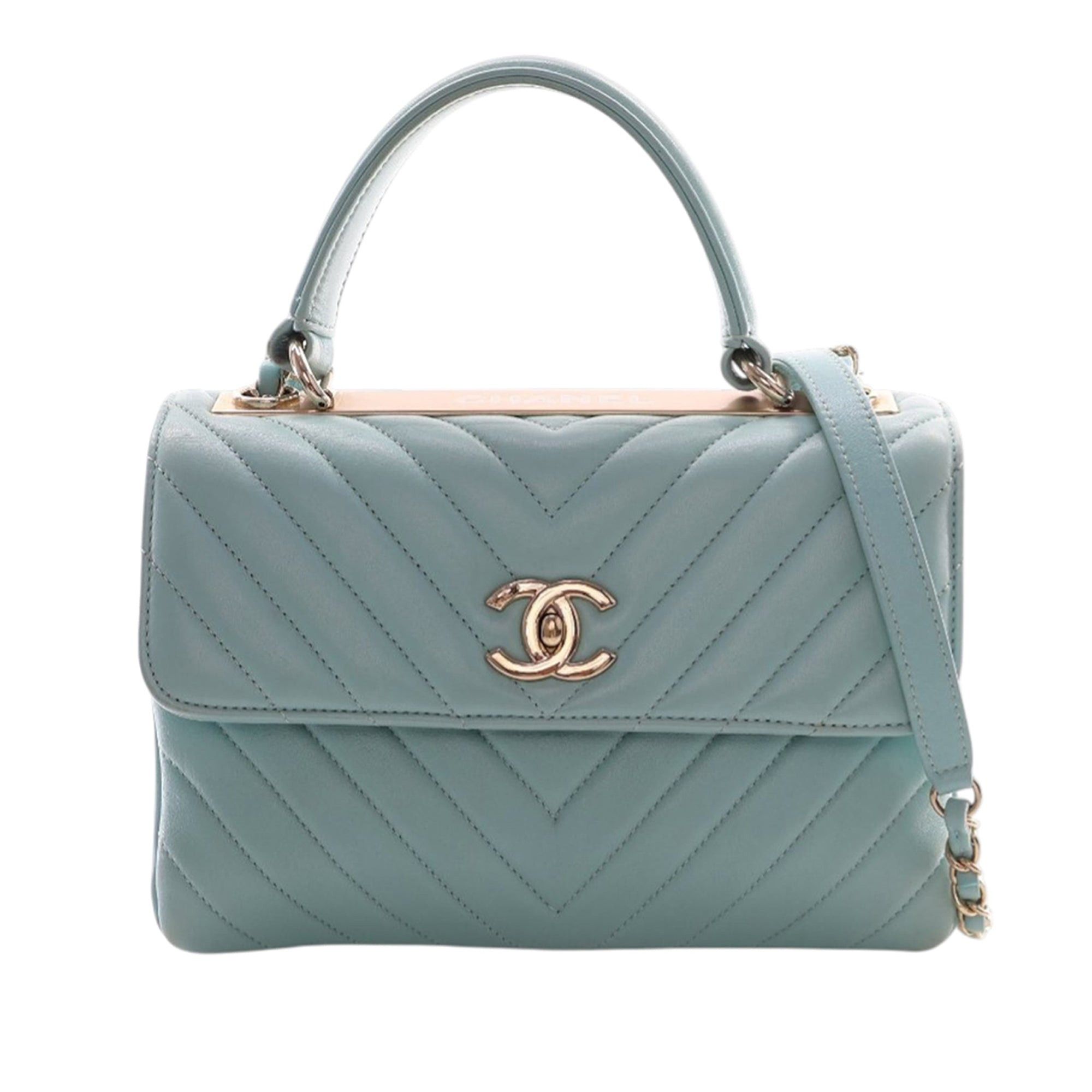 Chanel Small Chevron Lambskin Trendy Cc Top Handle Flap in Blue, Women's