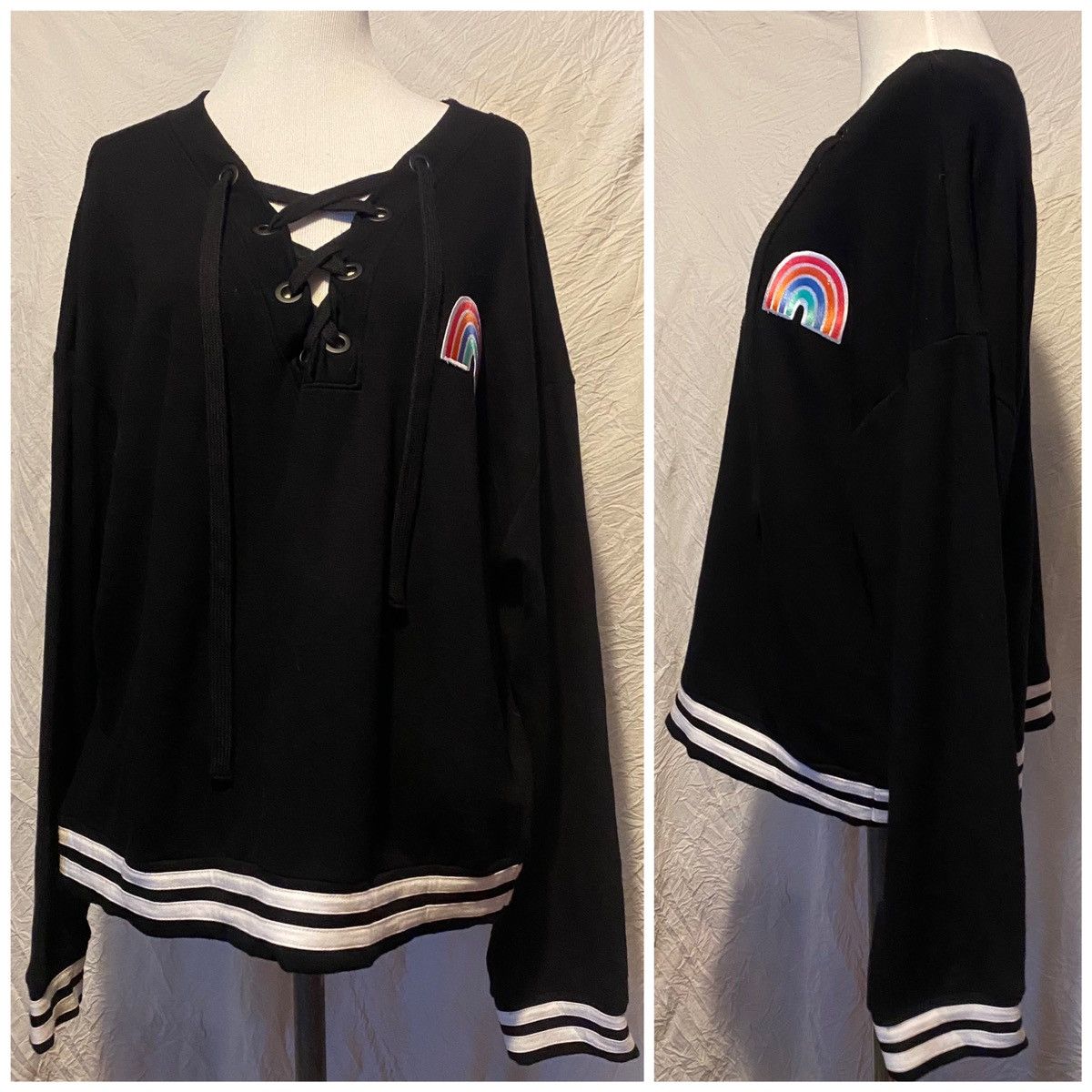 Other Custom, Rainbow Patchwork, Oversized, Lace Up Chest Sweater Size ONE SIZE - 2 Thumbnail