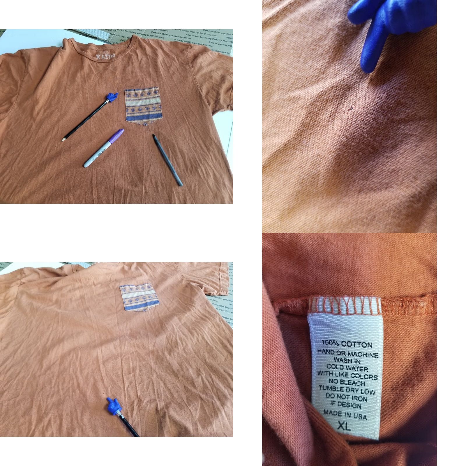 Katin Katin Mens XL Light Brown S Pocket Short Sleeve Crew Neck T Shirt Distressed See Pics Size US XL / EU 56 / 4 - 8 Thumbnail