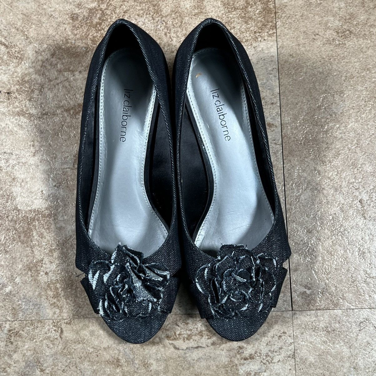 Other Liz Claiborne Denim Blue Wedges Flower Peep Toe Casual Heel Size US 8 / IT 38 - 2 Thumbnail
