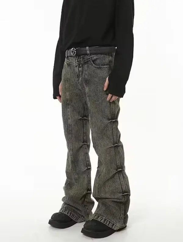 image of Grunge Stack Washed Gray Denim Jeans in Grey, Men's (Size 32)