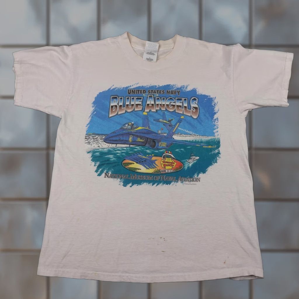 Gildan Vintage Blue Angels Shirt Mens L White 90s Graphic Navy Aviation Military T-Shirt Size US L / EU 52-54 / 3 - 1 Thumbnail