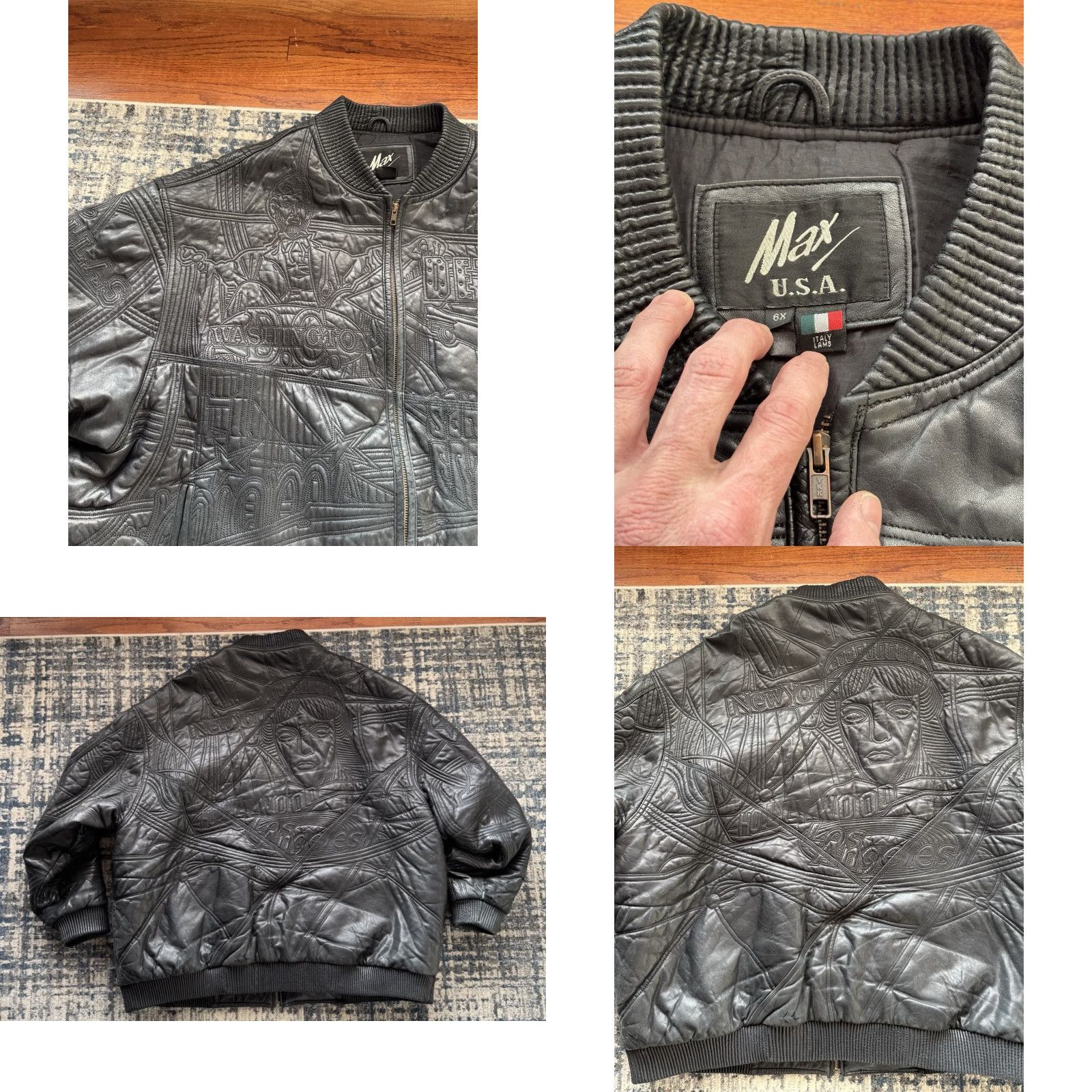 Vintage VINTAGE Max Leather Jacket 6XL Black Lambskin City Hip Hop Mens Vintage 90s Size US XXL / EU 58 / 5 - 8 Thumbnail