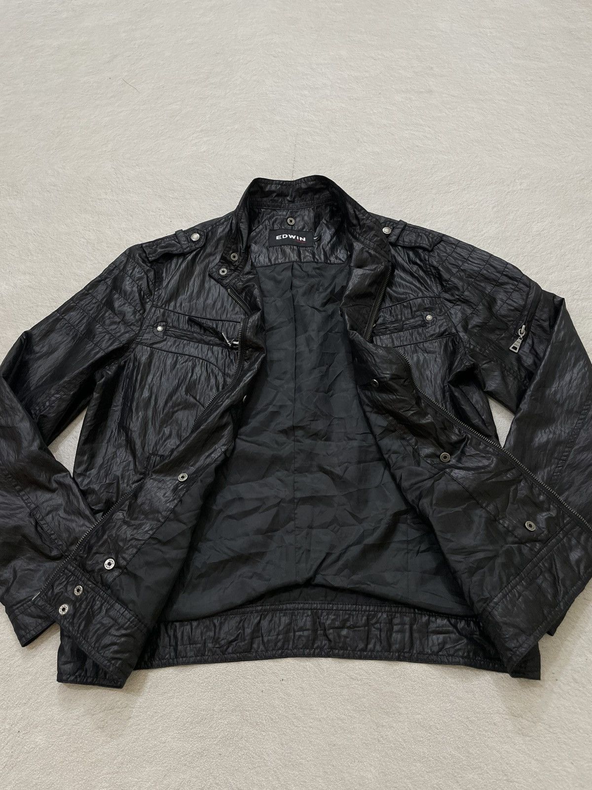 Edwin 2000s Edwin Black Crinkled Nylon Biker Jacket LGB If6was9 Size US L / EU 52-54 / 3 - 7 Thumbnail