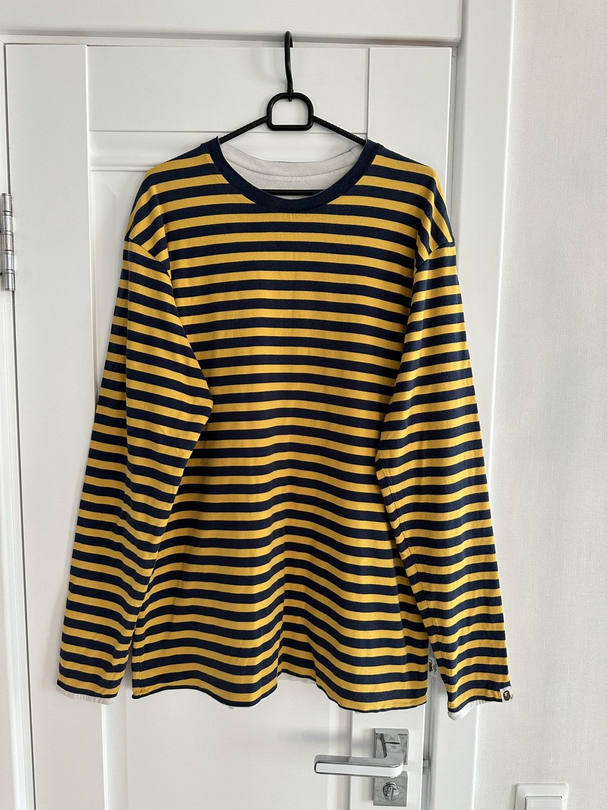 image of Bape Striped Reversible Long Sleeve Tee in Yellow, Men's (Size XL)