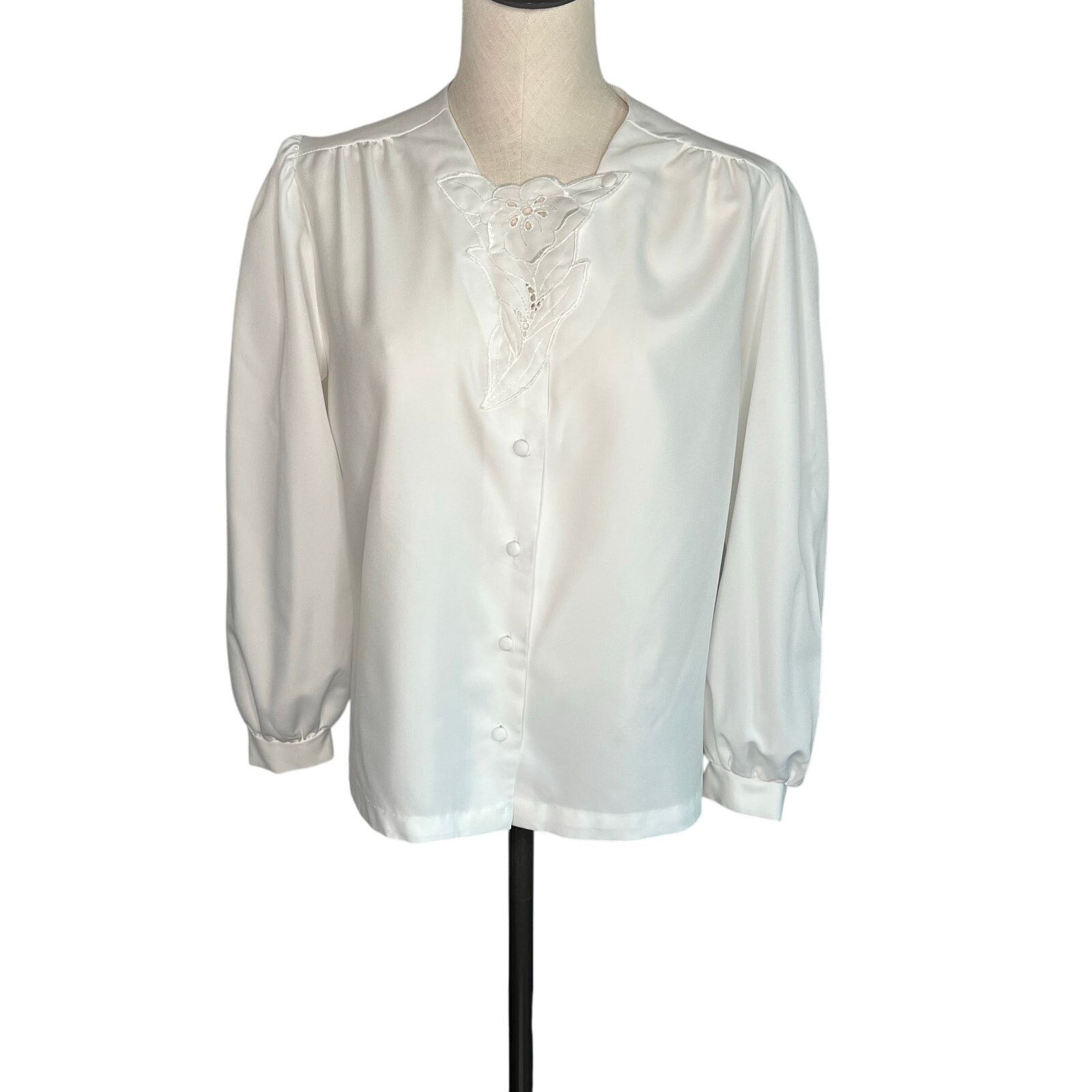 Other VTG 80s Angela Pellino White Eyelet Blouse M Cottagecore Size M / US 6-8 / IT 42-44 - 2 Thumbnail