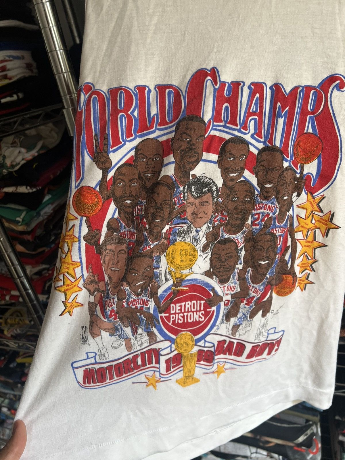Vintage 1989 Detroit Pistons Caricature Motorcity Bad Boys Tee Size US S / EU 44-46 / 1 - 2 Thumbnail
